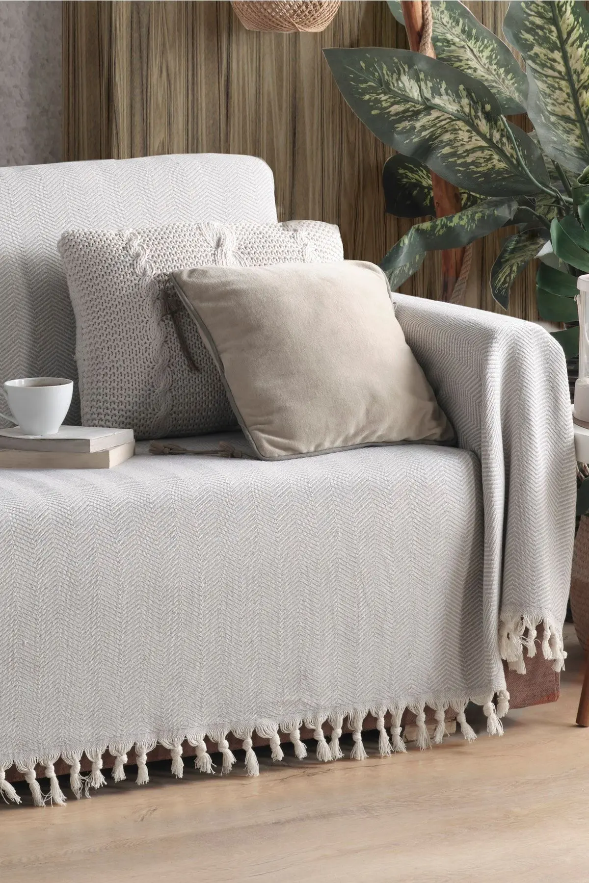 Naturel Koltuk Örtüsü Kolları Kaplayan Gri 180x300