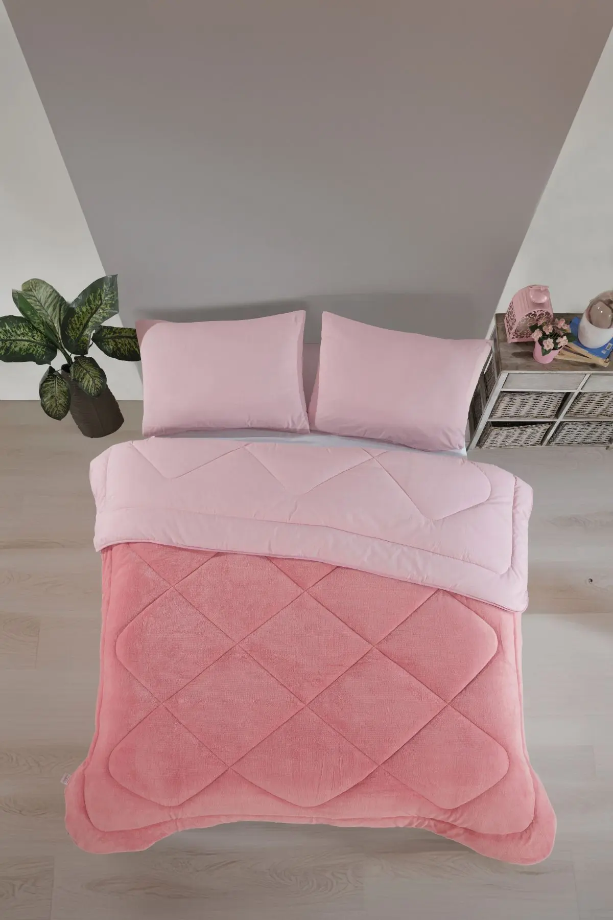 Çift Kişilik Lüx Pudra Wellsoft Yorgan Çift Taraflı 195 X 215