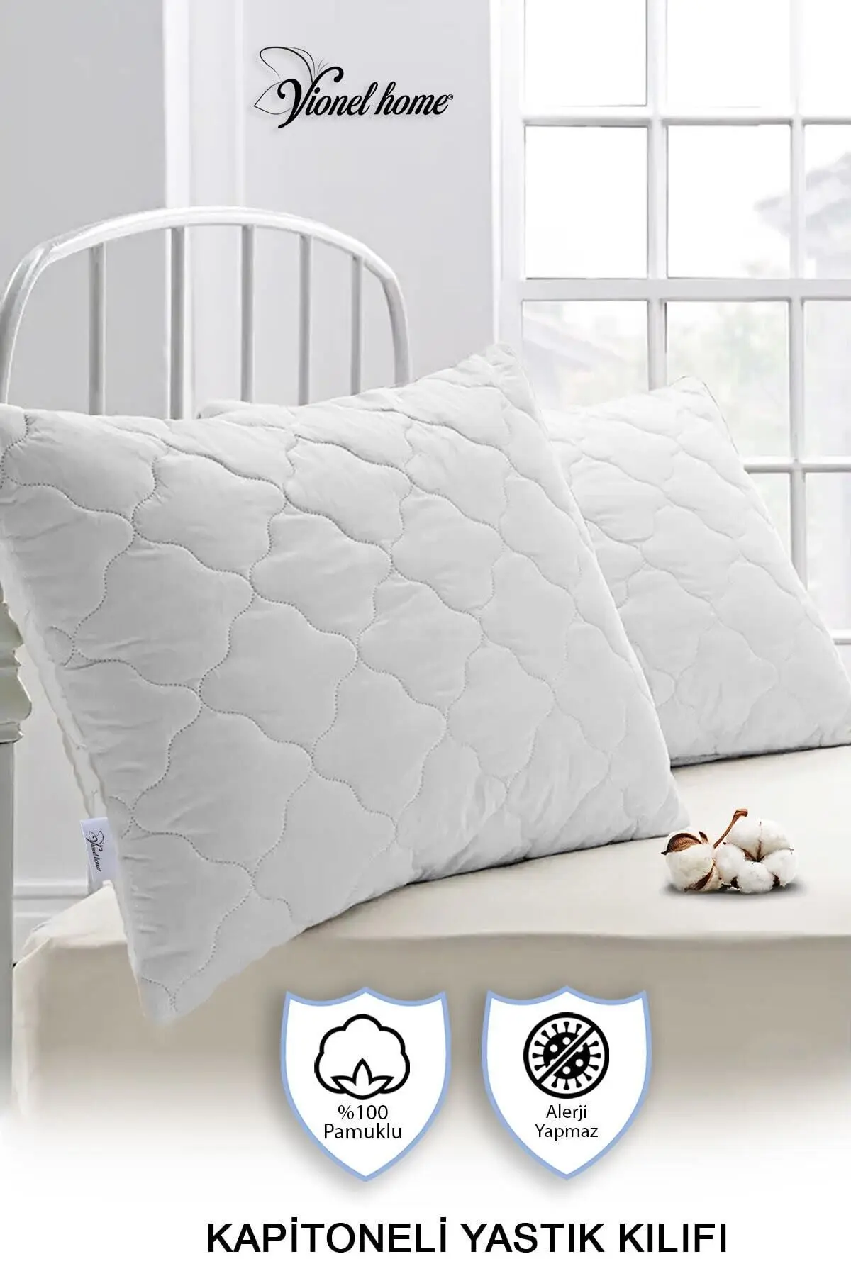 Vionel Home %100 Pamuk Kapitoneli 2’li Yastık Alezi Koruyucu Kılıf (50X70 CM)