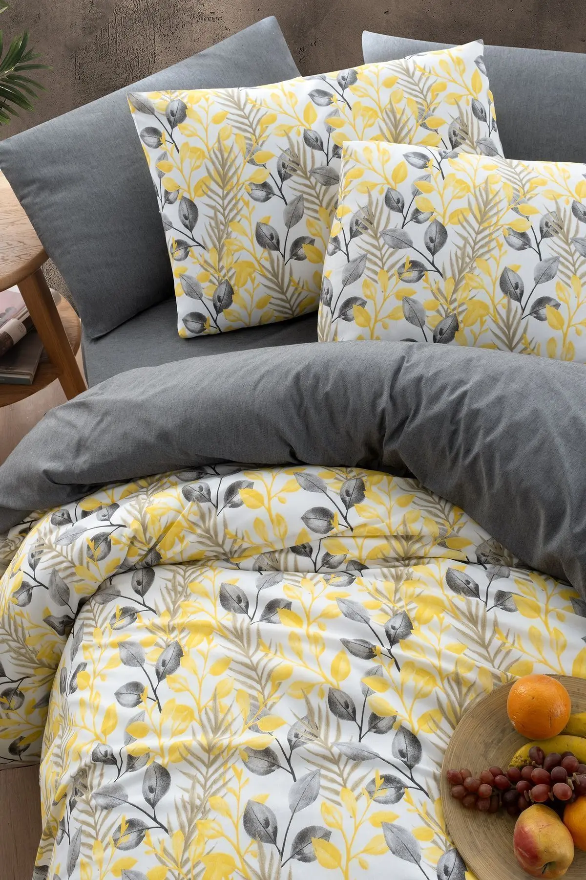 Lastikli Çarşaflı Çift Kişilik Nevresim Takımı LEMON 200x220 cm