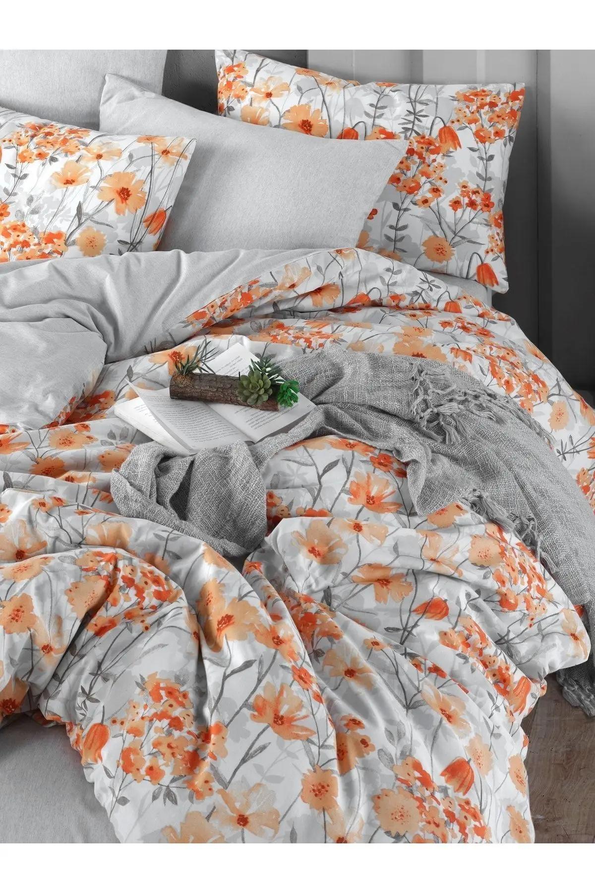 Lastikli Çarşaflı Çift Kişilik Nevresim Takımı Naranja