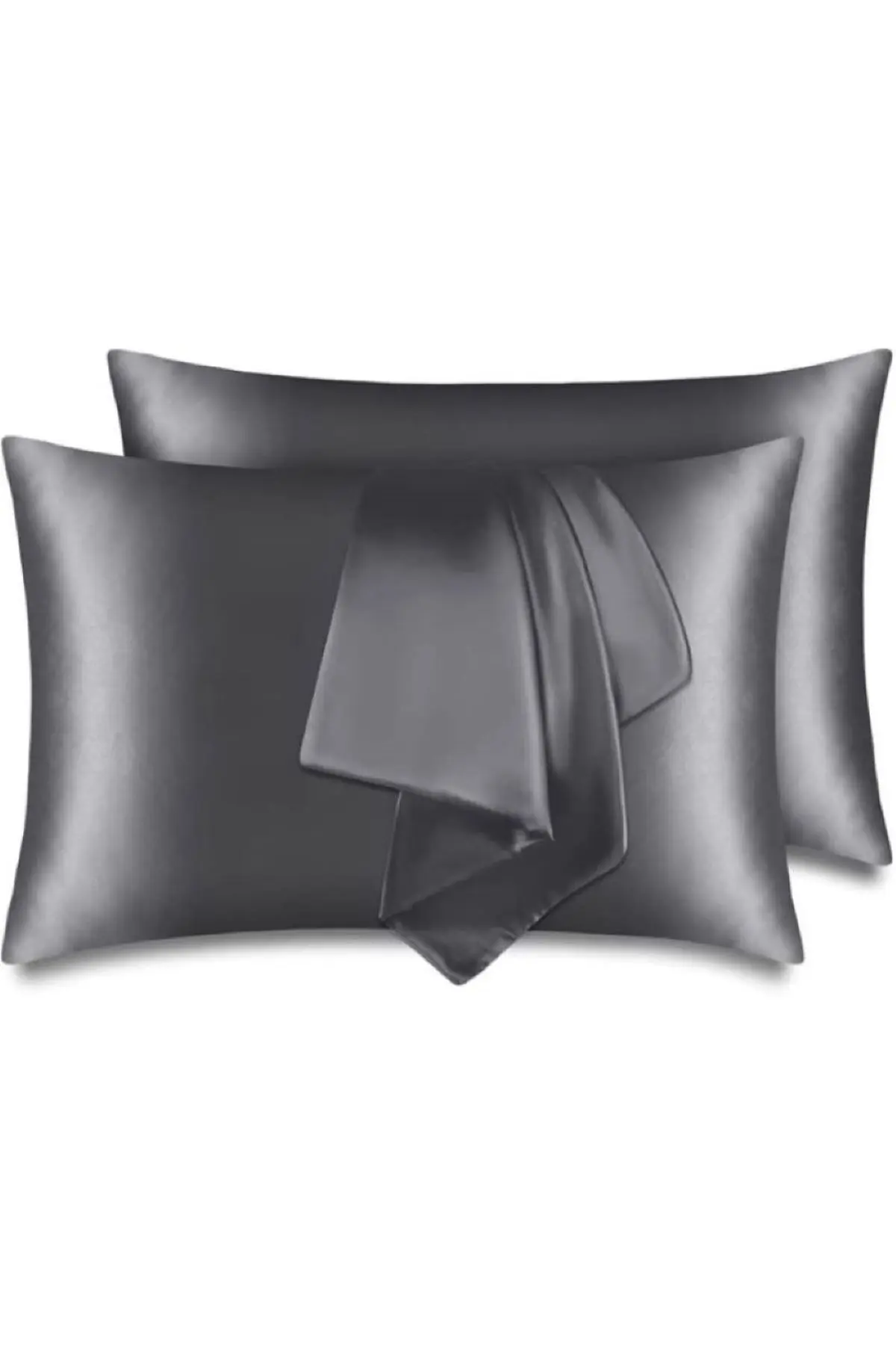 AG ATÖLYE Ipek Saten 50x70 Cm Yastık Kılıfı 2 Adet Kıvırcık Saçlar Koyu Gri 2 Adet