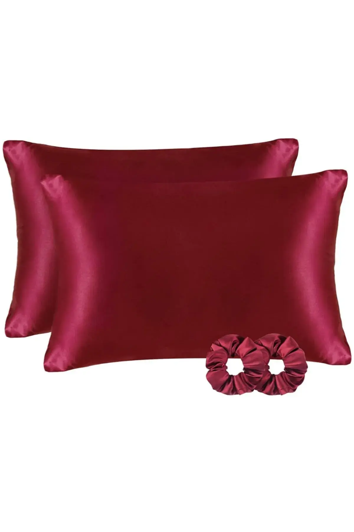AG ATÖLYE Ipek Saten 50x70 Cm Yastık Kılıfı 2 Adet Kıvırcık Saçlar Bordo 2 Adet Toka