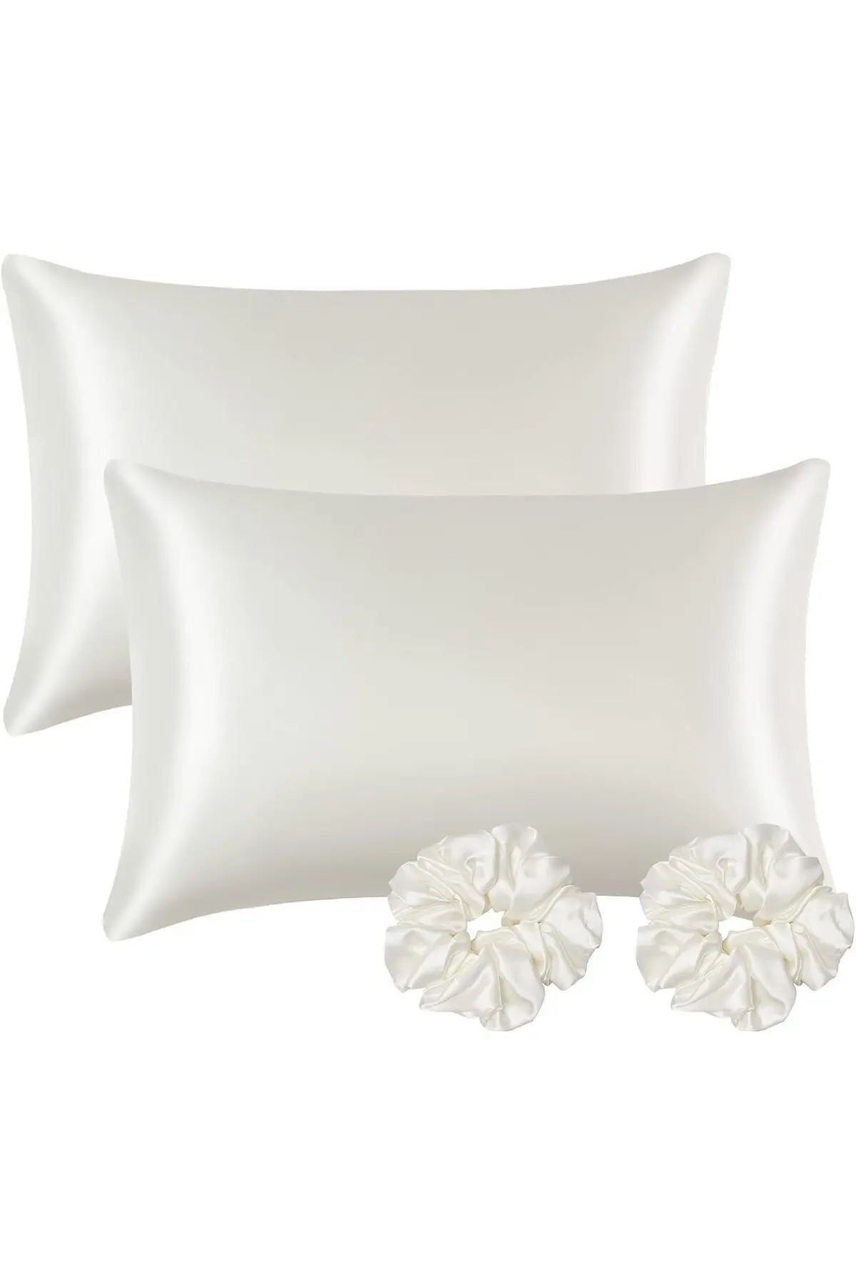 AG ATÖLYE Ipek Saten 50x70 Cm Yastık Kılıfı 2 Adet Beyaz Kıvırcık Saçlar Çeyizlik 2 Toka