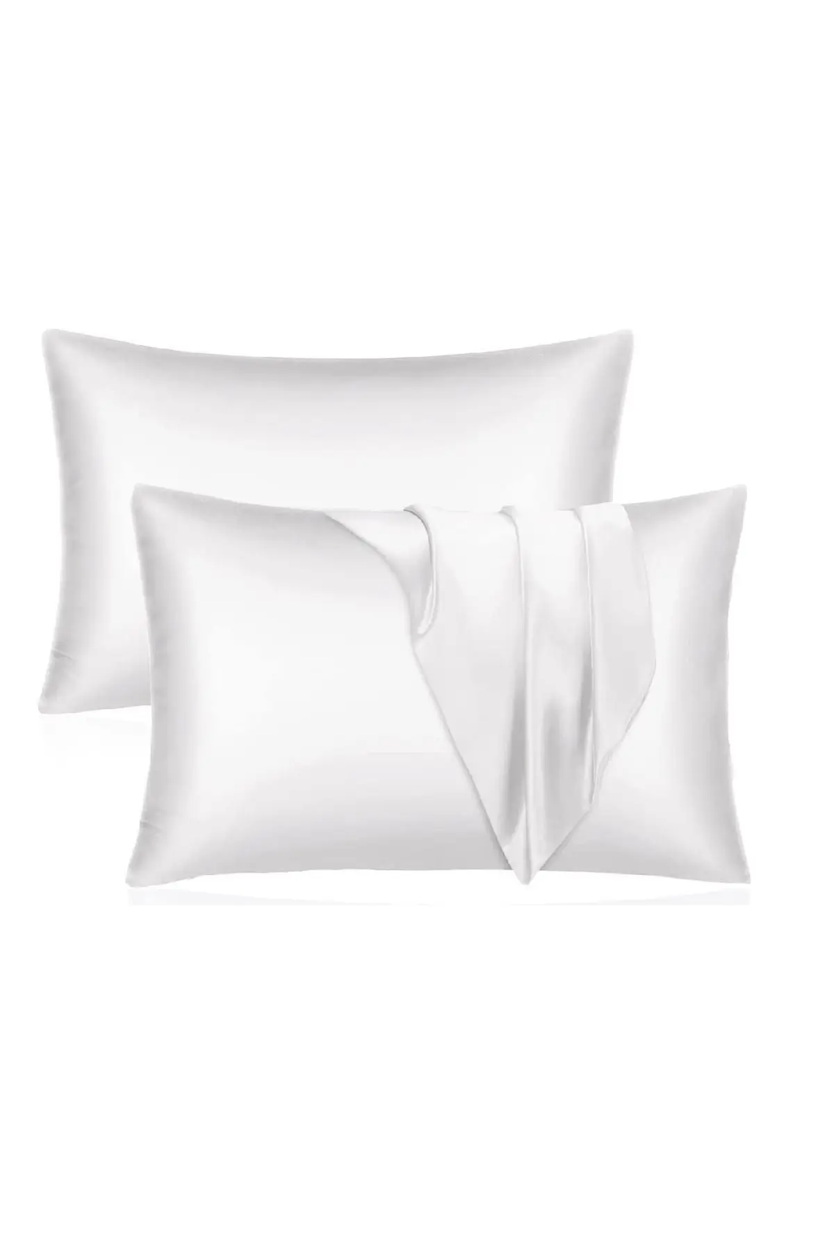 Ipek Saten 50x70 Cm Yastık Kılıfı 2 Adet Beyaz Kıvırcık Saçlar Çeyizlik 2 Toka