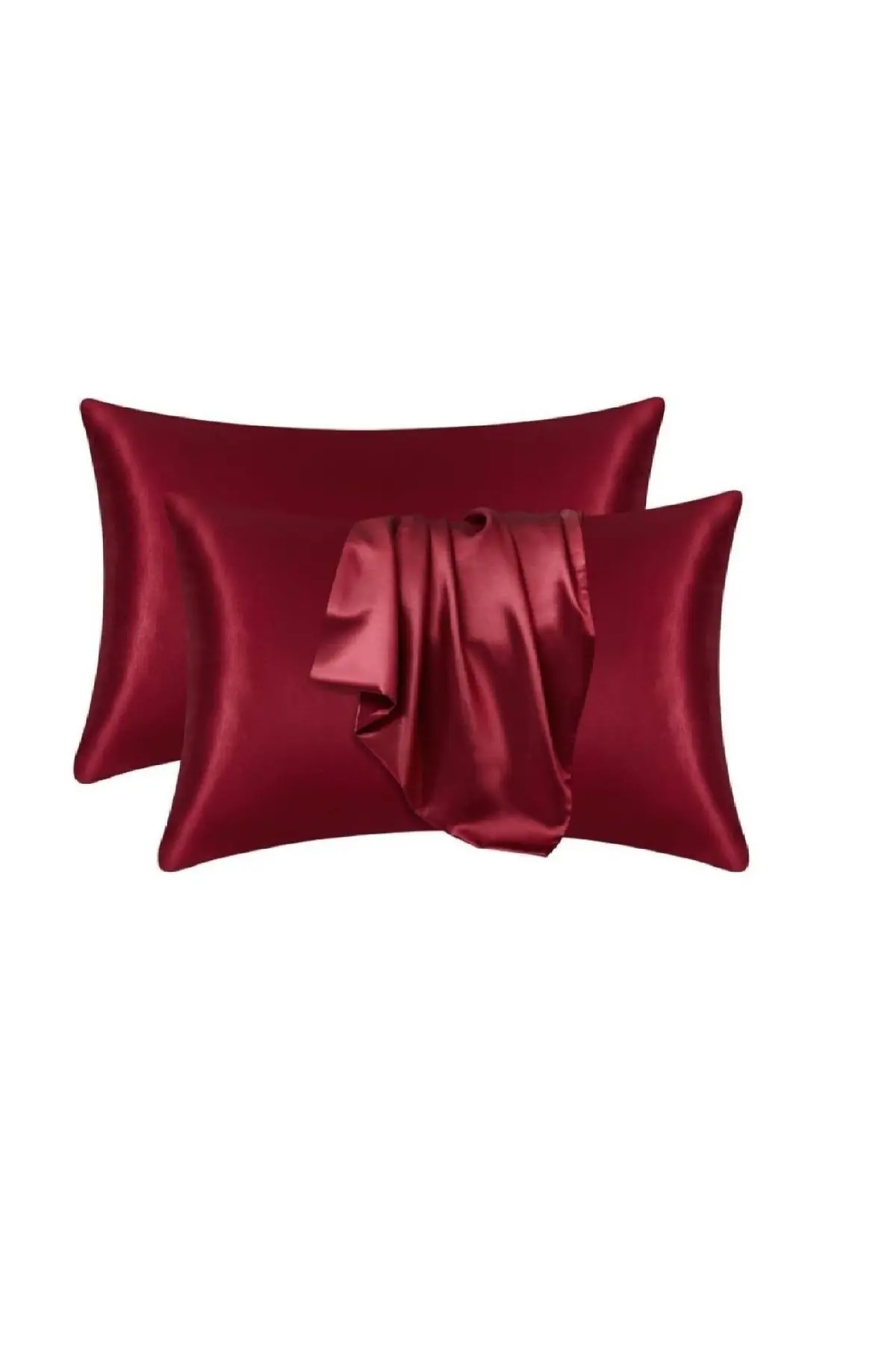 Ipek Saten 50x70 Cm Yastık Kılıfı 2 Adet Kıvırcık Saçlar Bordo 2 Adet Toka