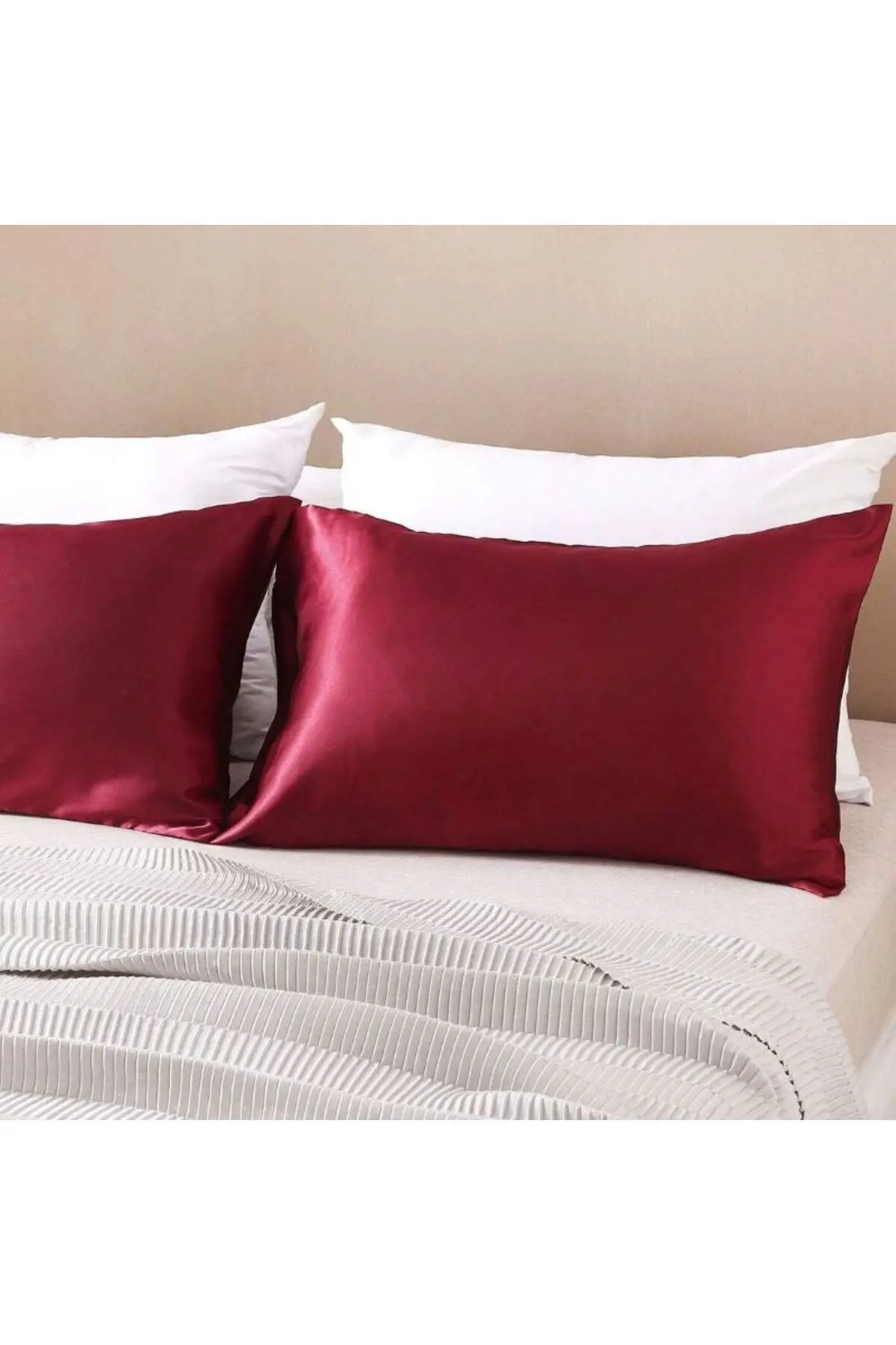 Ipek Saten 50x70 Cm Yastık Kılıfı 2 Adet Kıvırcık Saçlar Bordo 2 Adet Toka