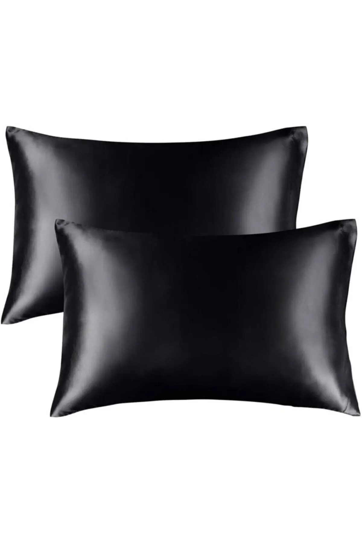 AG ATÖLYE Ipek Saten 50x70 Cm Yastık Kılıfı 2 Adet Kıvırcık Saçlar Siyah 2 Adet Çeyizlik