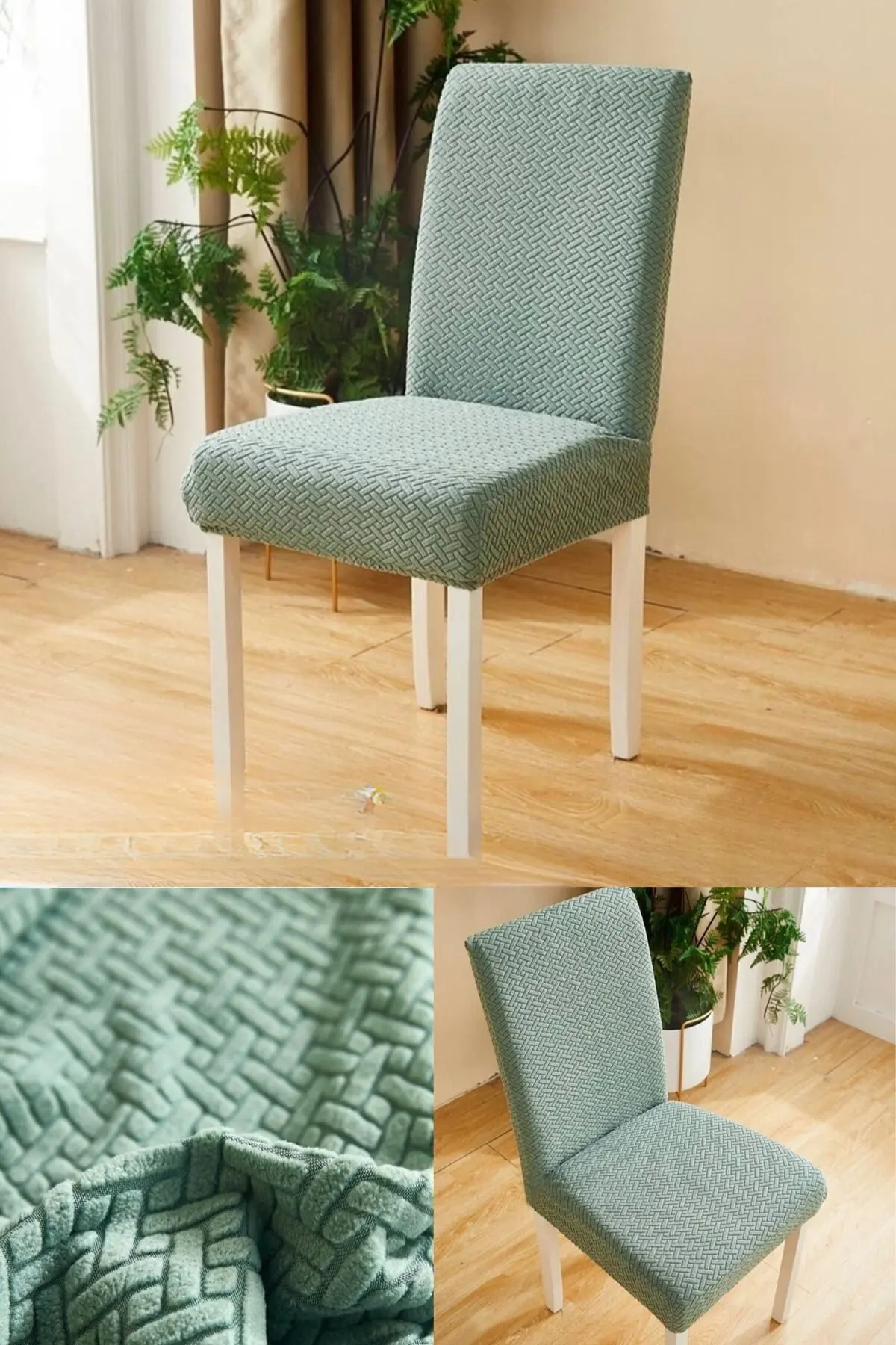 Tuğla Desen Sandalye Kılıfı Yıkanabilir Likralı Esnek Lastikli Sandalye Örtüsü