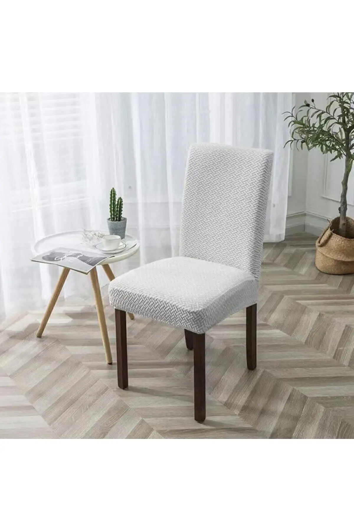 Tuğla Desen Sandalye Kılıfı Yıkanabilir Likralı Esnek Lastikli Sandalye Örtüsü (natural)