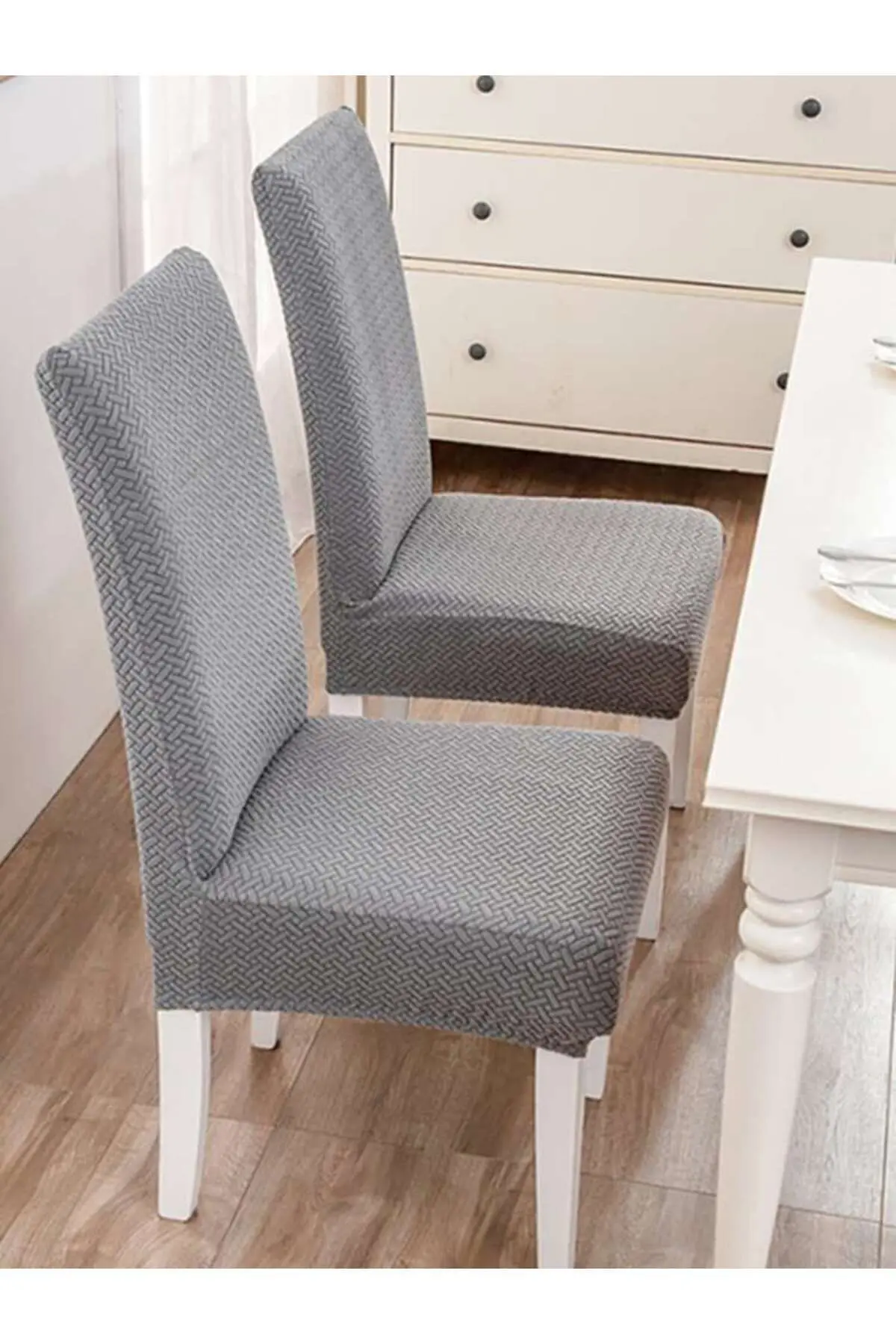 Tuğla Desen Sandalye Kılıfı Yıkanabilir Likralı Esnek Lastikli Sandalye Örtüsü ( Gri)