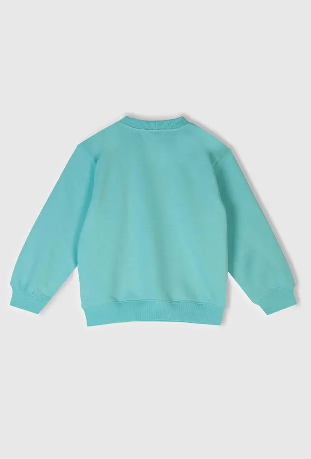 Erkek Çocuk Su Yeşili Önü Baskılı Bisiklet Yaka Sweatshirt