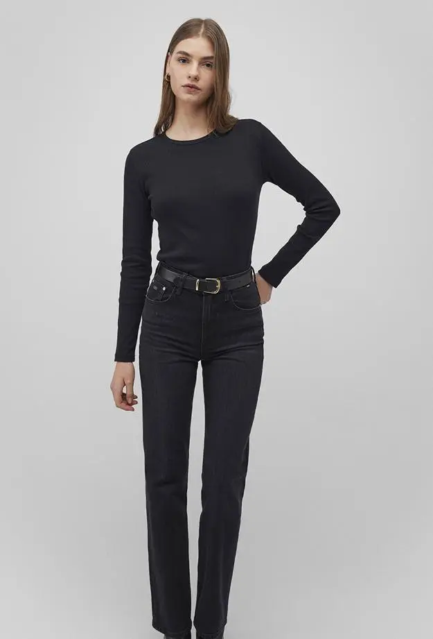 Mavi Uzun Kollu Siyah Basic Tişört Fitted / Vücuda Oturan Kesim 1613040-900