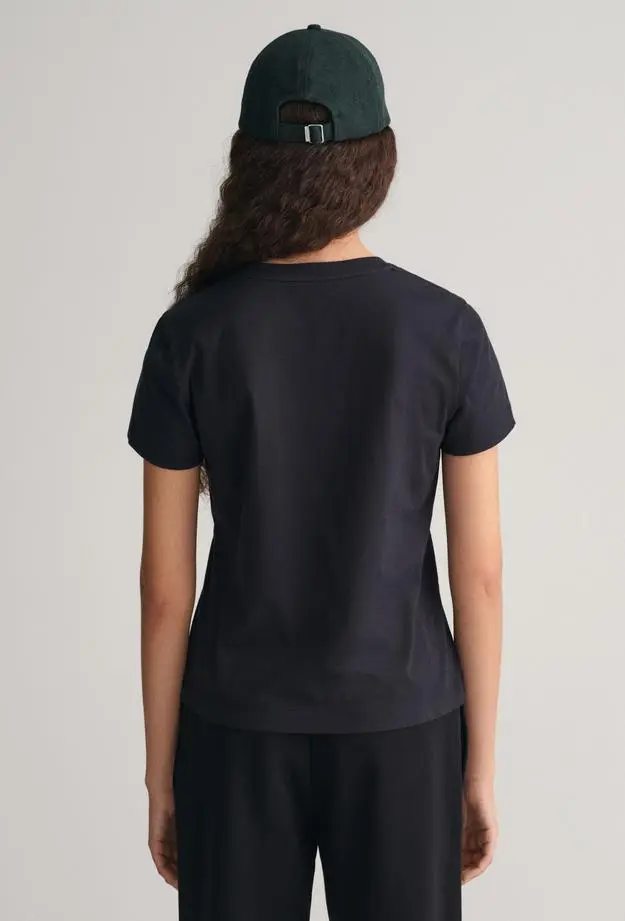 GANT Kadın Siyah Regular Fit Bisiklet Yaka T-Shirt