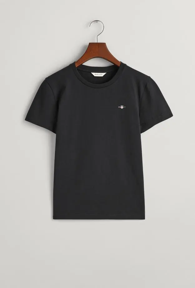 GANT Kadın Siyah Regular Fit Bisiklet Yaka T-Shirt