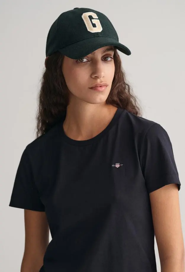 GANT Kadın Siyah Regular Fit Bisiklet Yaka T-Shirt