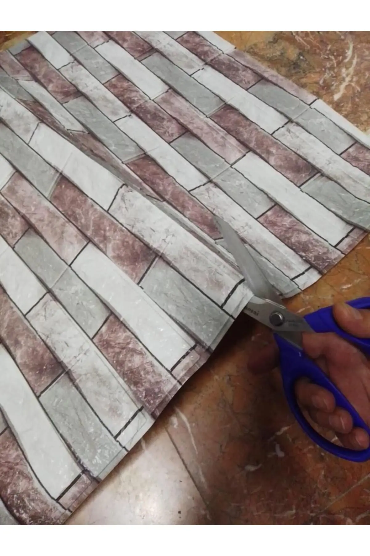 70x38cm(0,26M2)ofis Dükkan Mağaza Kendinden Yapışkanlı Bordo Gri Taş Desen Duvar Kağıdı Paneli Nw139