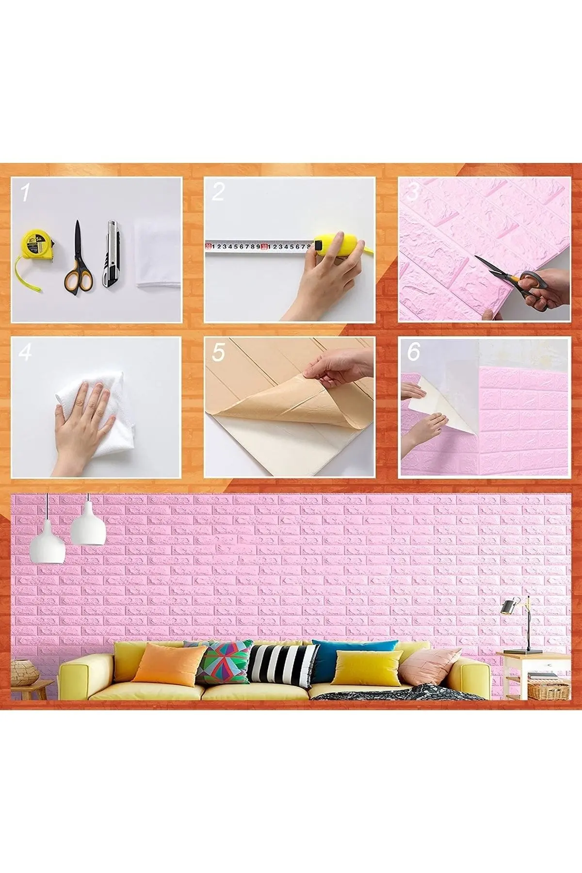 Kendinden Yapışkanlı 3d Duvar Kağıdı Paneli 70x38 Cm Pembe