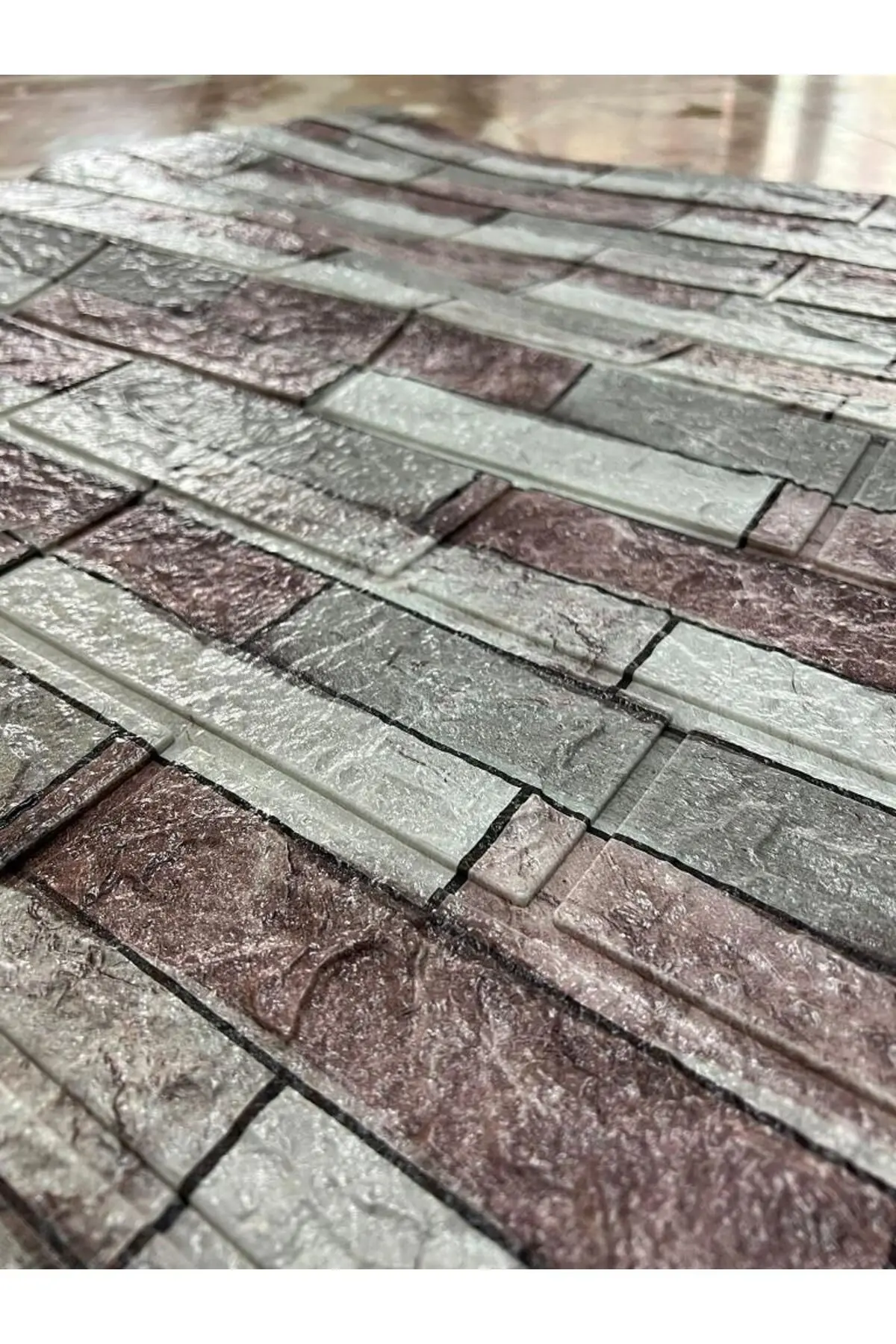 70x38cm(0,26M2)ofis Dükkan Mağaza Kendinden Yapışkanlı Bordo Gri Taş Desen Duvar Kağıdı Paneli Nw139