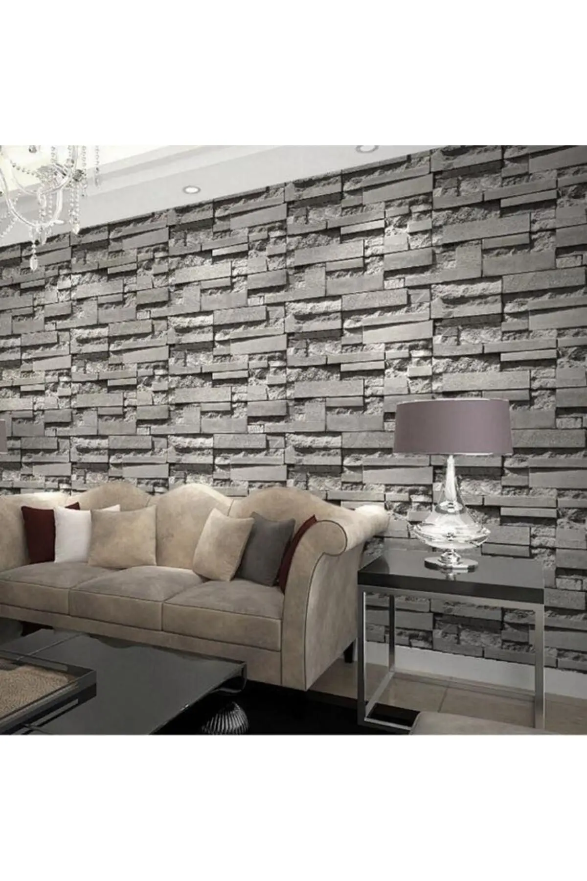 70x38cm (0,26 M2)kendinden Yapışkanlı 3 Boyutlu Yığma Tuğla Gri Duvar Kağıdı Paneli Nw115