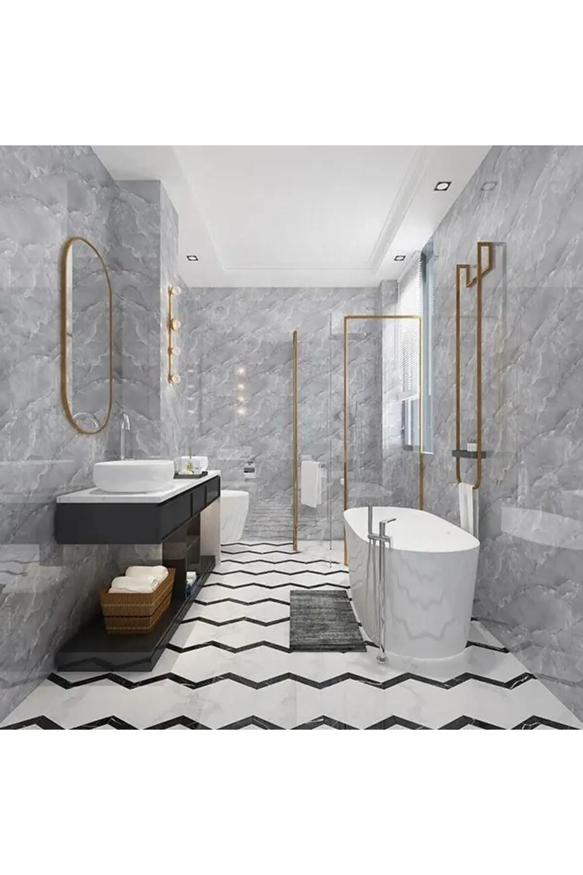 Renkli Duvarlar 60x30cm Koyu Gri Mermer Desen Yapışkanlı Karavan Prefabrik Banyo Wc Yer Duvar Pvc Kaplama Paneli Nwy