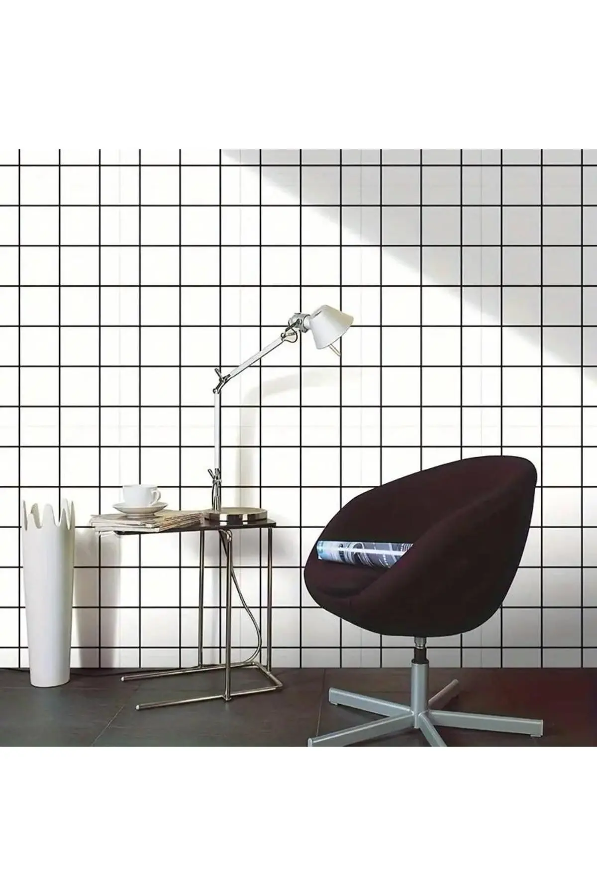 60x30cm Shiny Siyah Çizgili Beyaz Kare Yapışkanlı Karavan Prefabrik Banyo Wc Duvar Kaplama Paneli