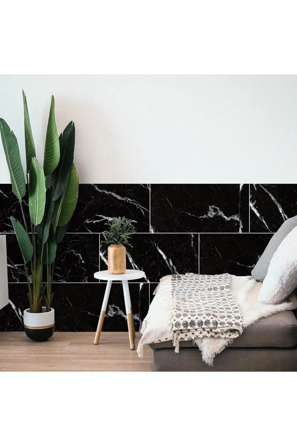 Tezgah Arası Kendinden Yapışkanlı Pvc Siyah Kaplama Paneli 30x60 Cm