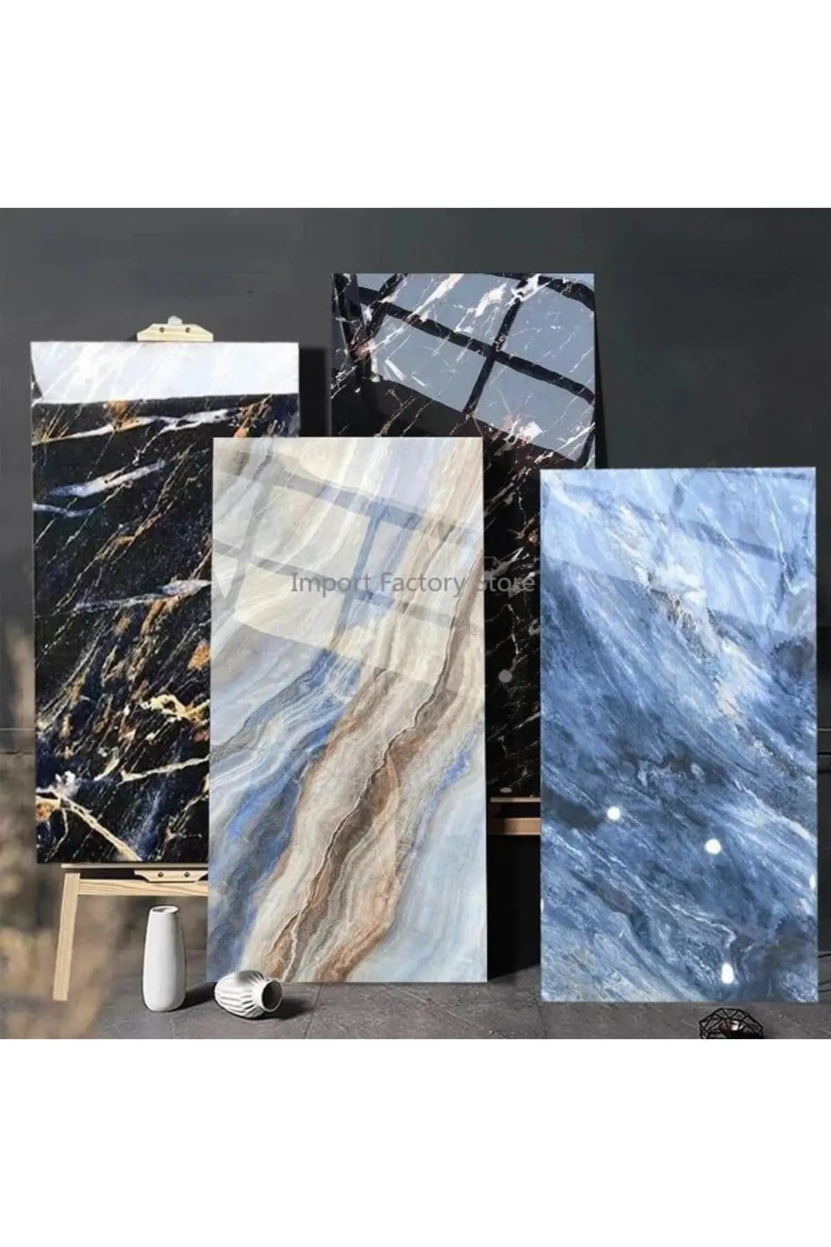 60x30cm Shiny Mavi Okyanus Mermer Desen Yapışkanlı Karavan Prefabrik Banyo Wc Duvar Kaplama Paneli