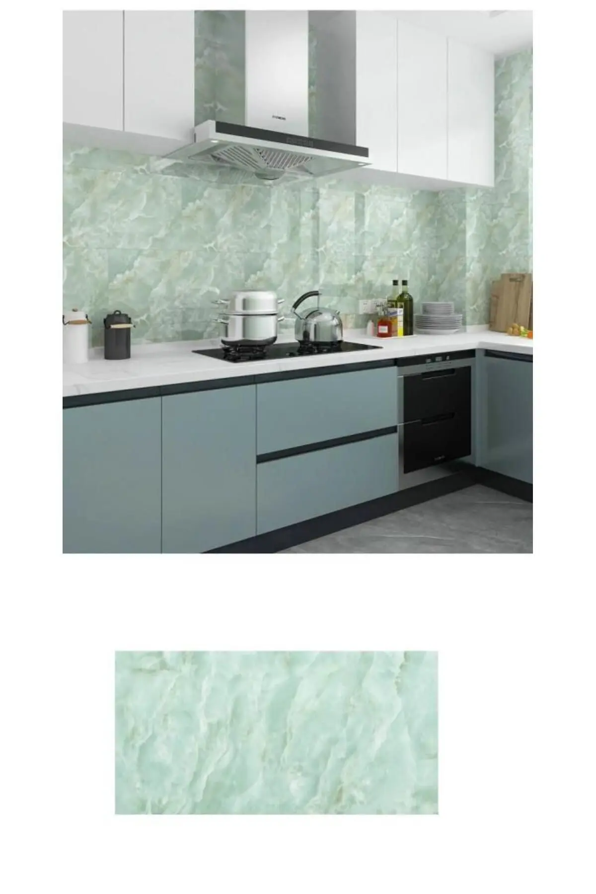 60x30cm Shiny Su Yeşili Mermer Desenli Yapışkanlı Esnek Karavan Banyo Wc Duvar Kaplama Paneli