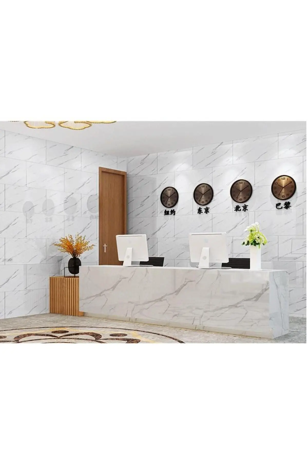 60x30cm Shiny Net Gri Mermer Desenli Yapışkanlı Karavan Prefabrik Banyo Wc Duvar Kaplama Paneli