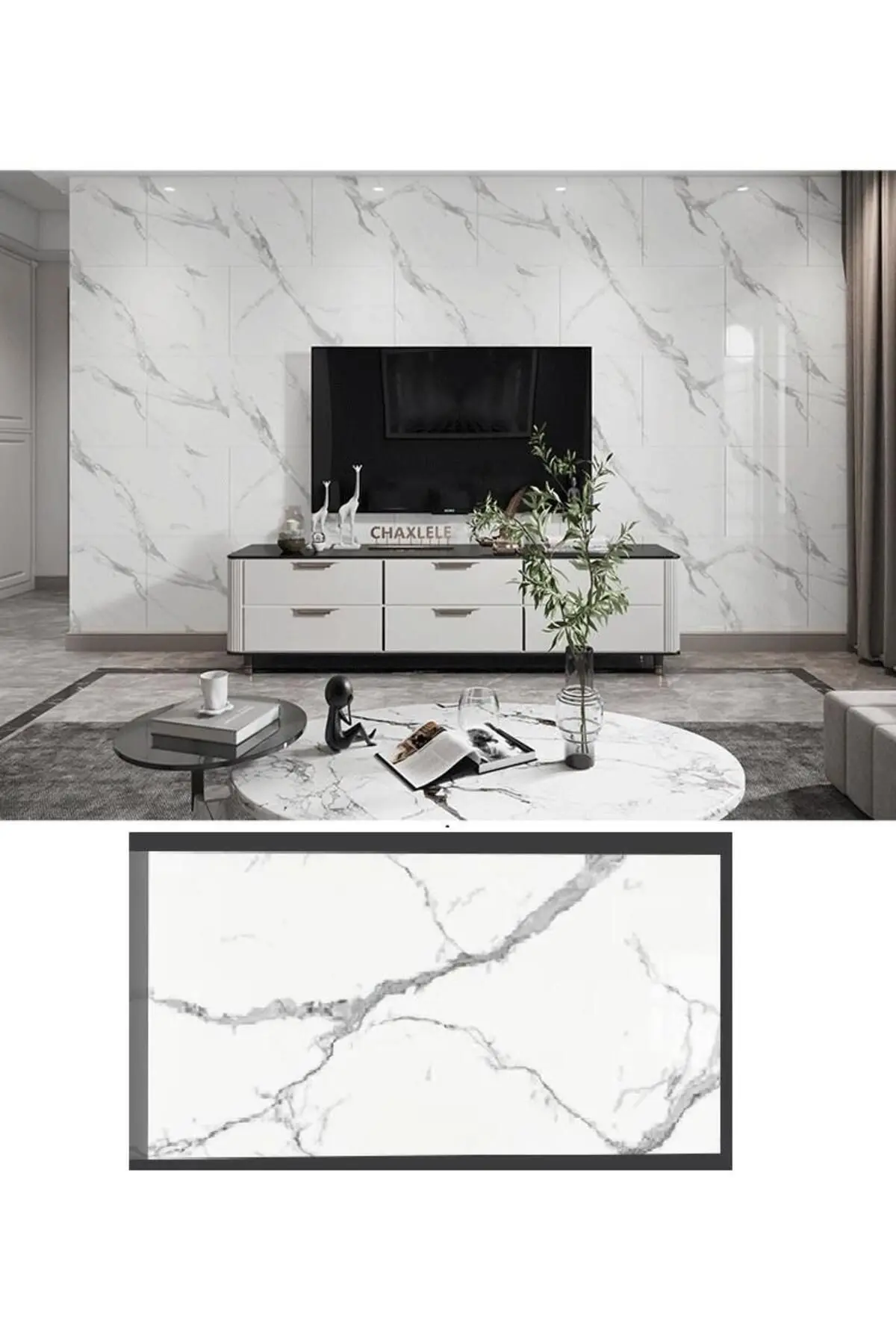 Renkli Duvarlar 60x30cm Shiny Net Gri Mermer Desenli Yapışkanlı Karavan Prefabrik Banyo Wc Duvar Kaplama Paneli