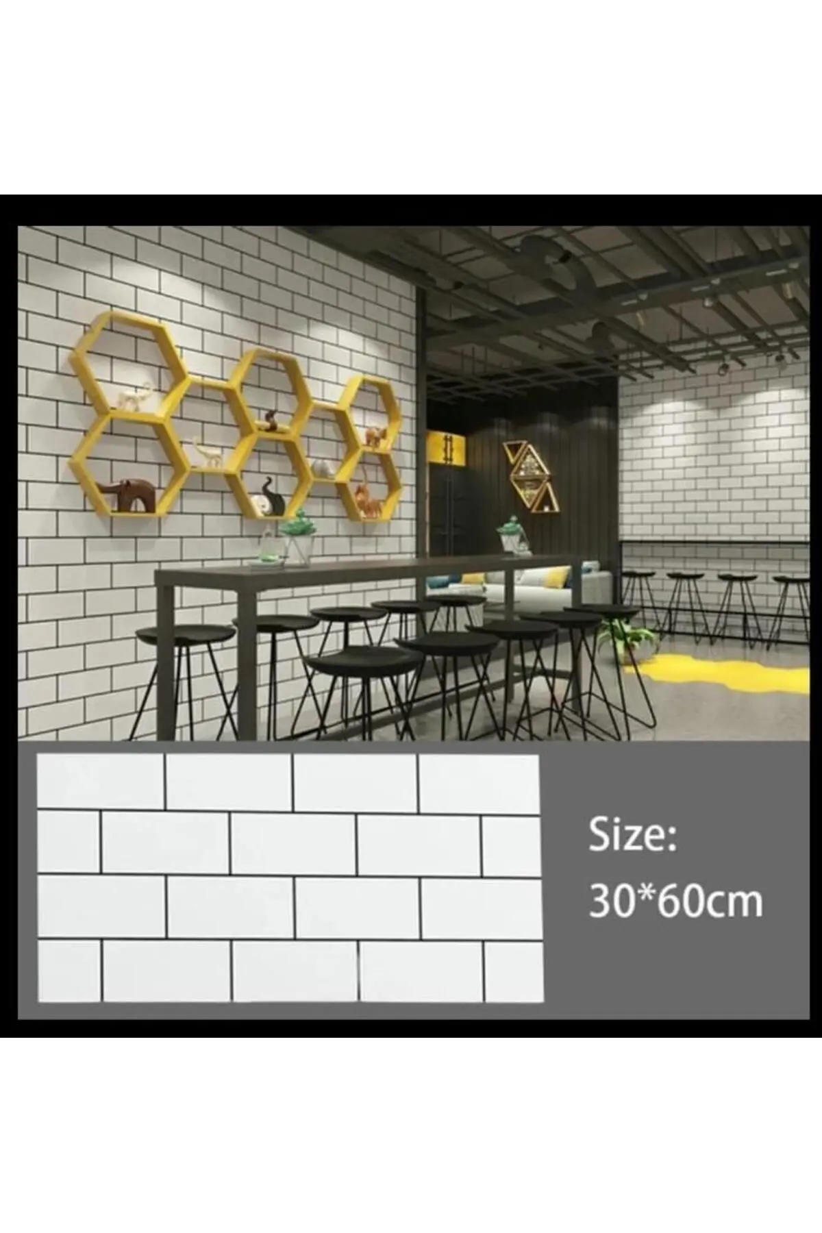 60x30cm Shiny Beyaz Tuğla Desen Kendinden Yapışkanlı Karavan Prefabrik Banyo Wc Duvar Kaplama Paneli