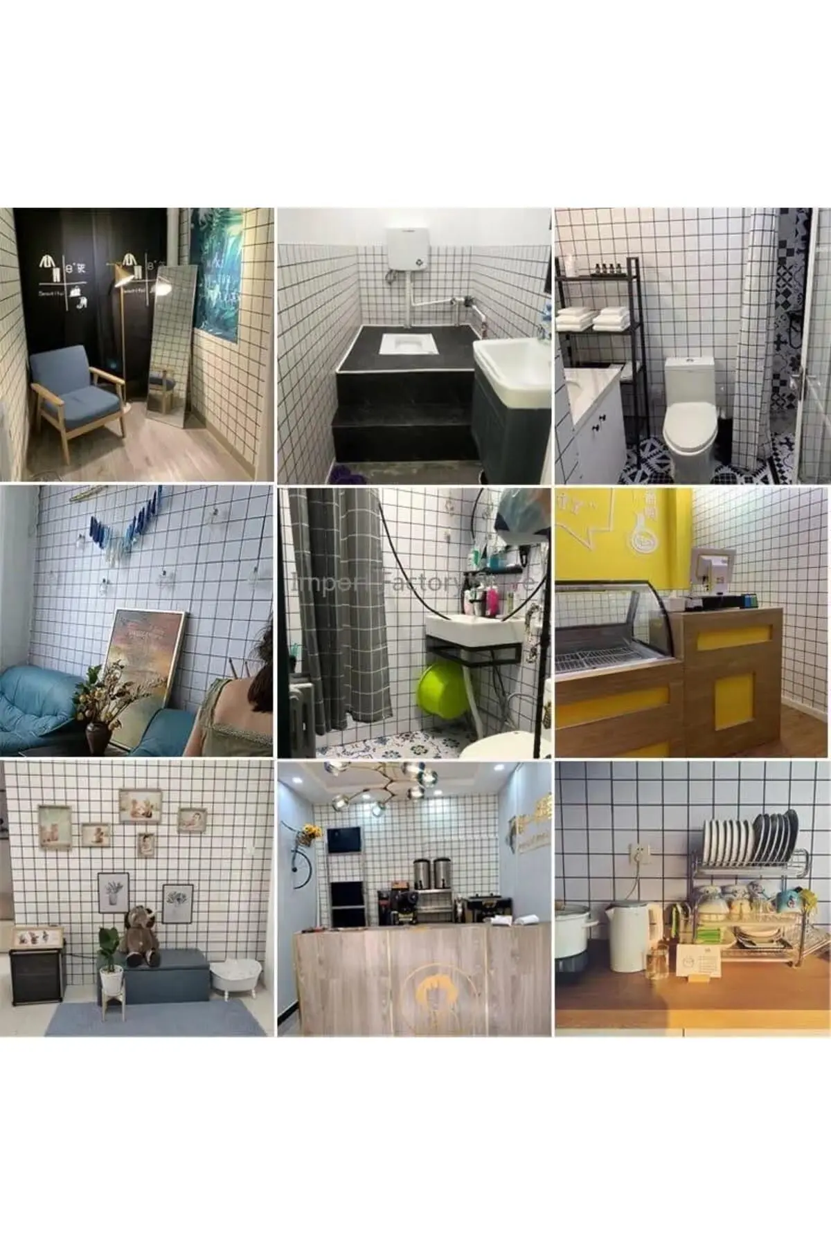 60x30cm Parlak Siyah Çizgili Beyaz Kare Yapışkanlı Karavan Prefabrik Banyo Wc Duvar Kaplama Paneli