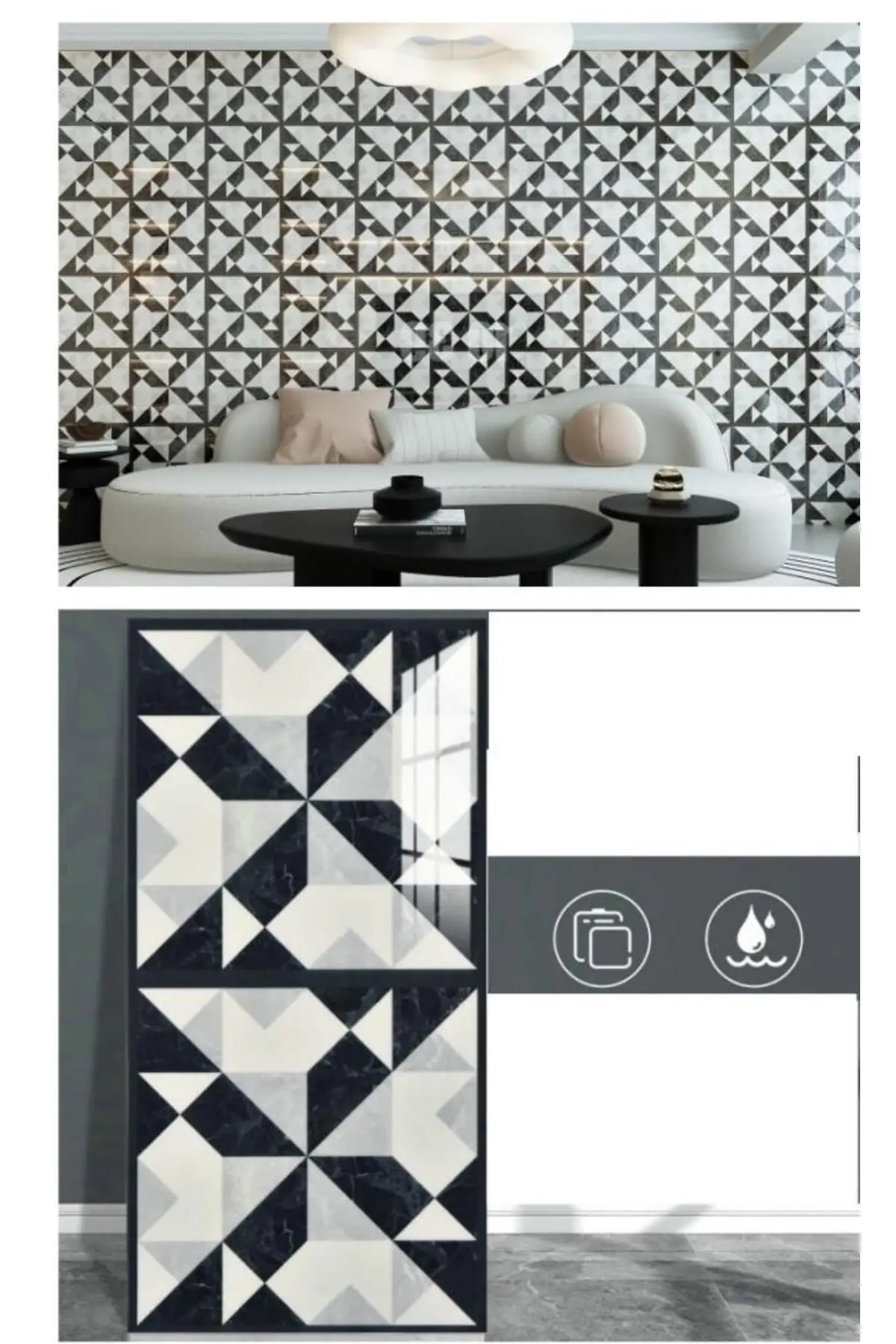 60x30cm Shiny Çizgili Geometrik Yapışkanlı Karavan Prefabrik Banyo Wc Duvar Kaplama Paneli