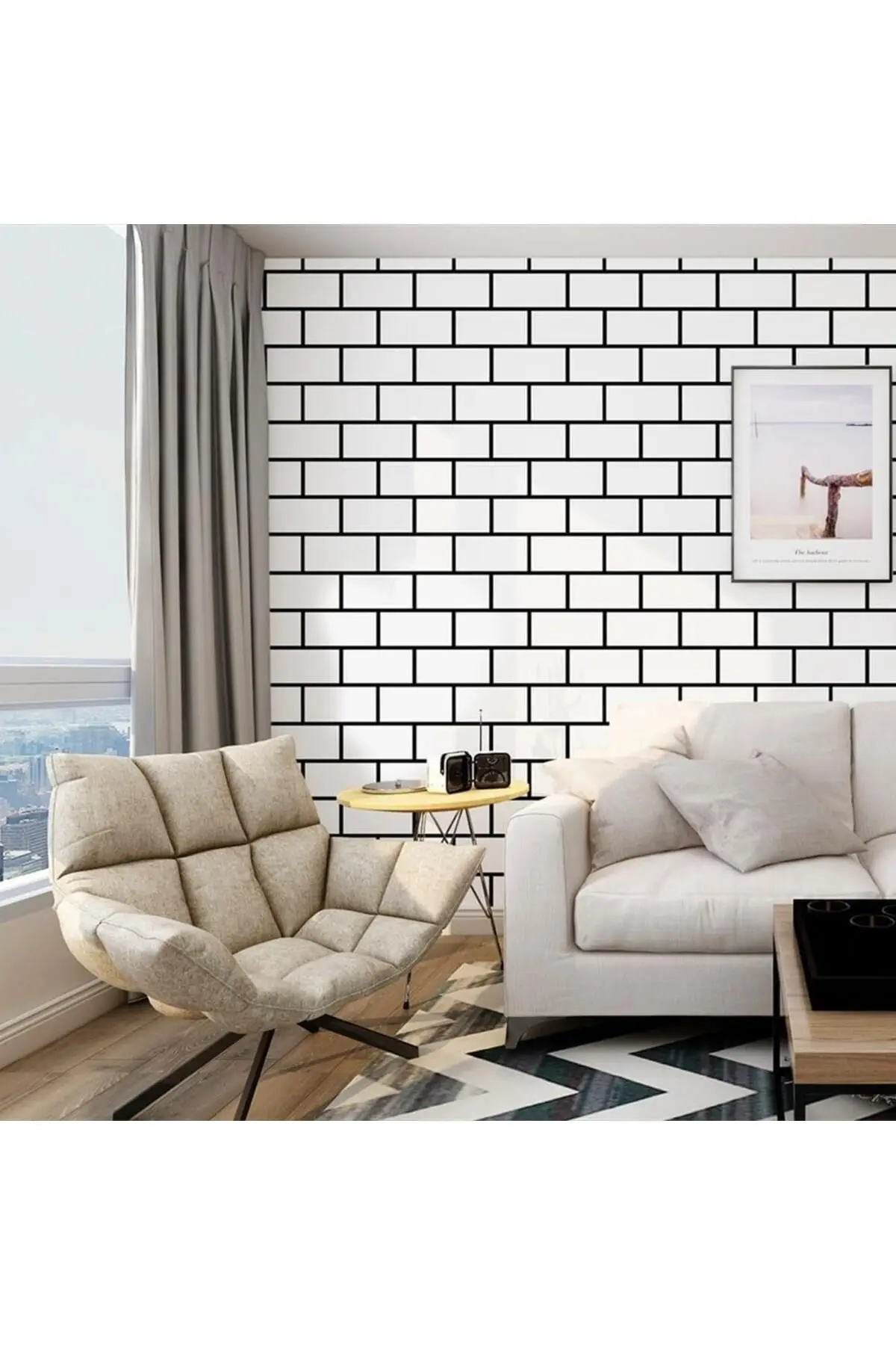 Renkli Duvarlar 60x30cm Shiny Beyaz Tuğla Desen Kendinden Yapışkanlı Karavan Prefabrik Banyo Wc Duvar Kaplama Paneli