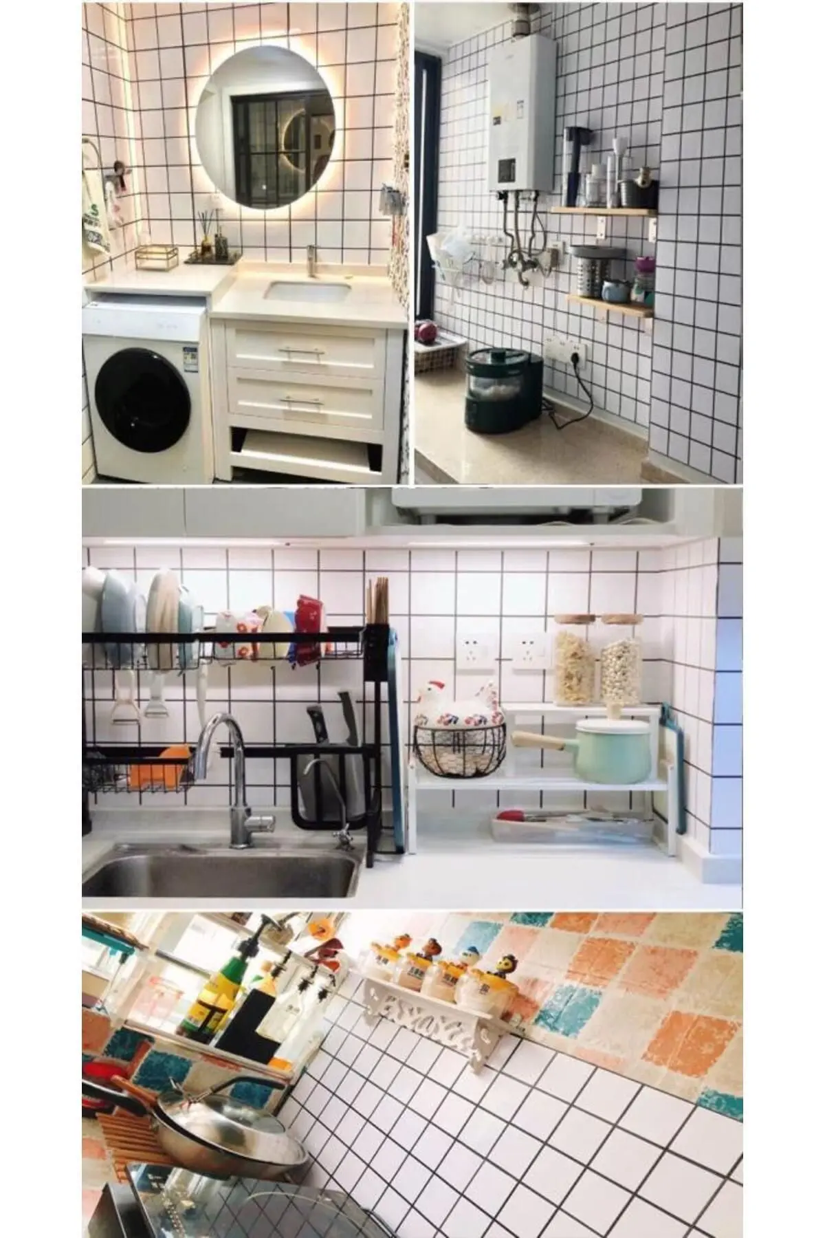 60x30cm Parlak Siyah Çizgili Beyaz Kare Yapışkanlı Karavan Prefabrik Banyo Wc Duvar Kaplama Paneli