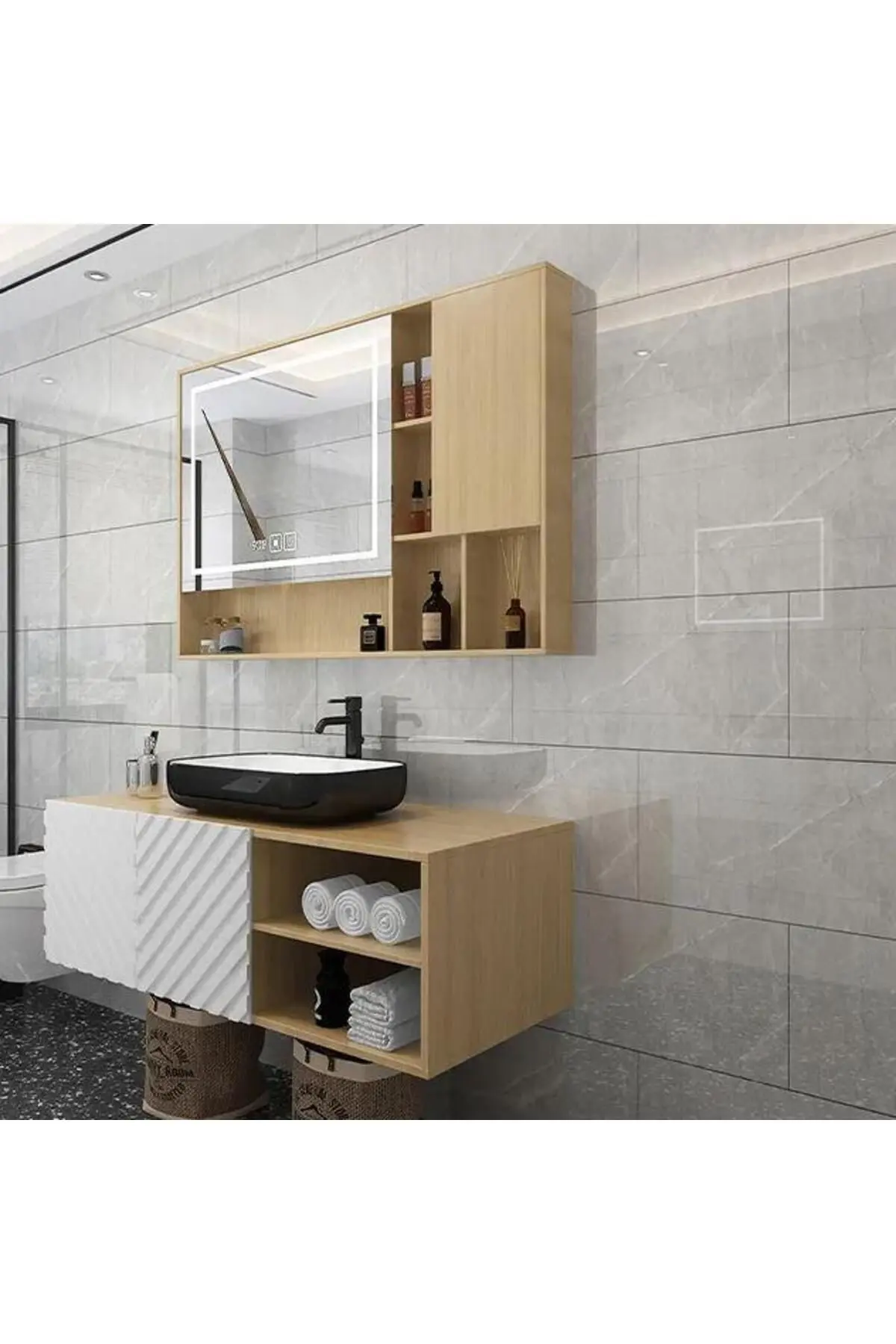 Renkli Duvarlar 60x30cm Açık Kahve Mermer Desen Yapışkanlı Karavan Prefabrik Banyo Wc Yer Duvar PVC Kaplama Paneli N