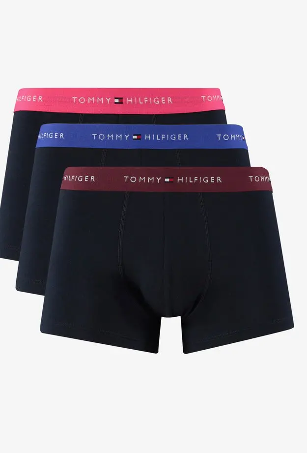 Tommy Hilfiger Trunk 3'lü Pembe/Lacivert/Bordo Bantlı Erkek Sİyah Boxer