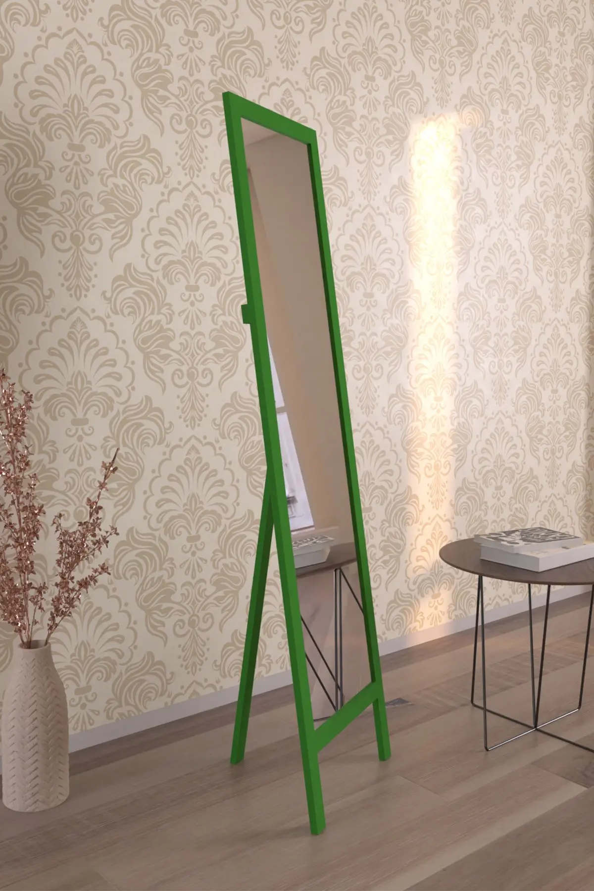 Yeşil Ahşap Ayaklı Boy Aynası 145x40cm