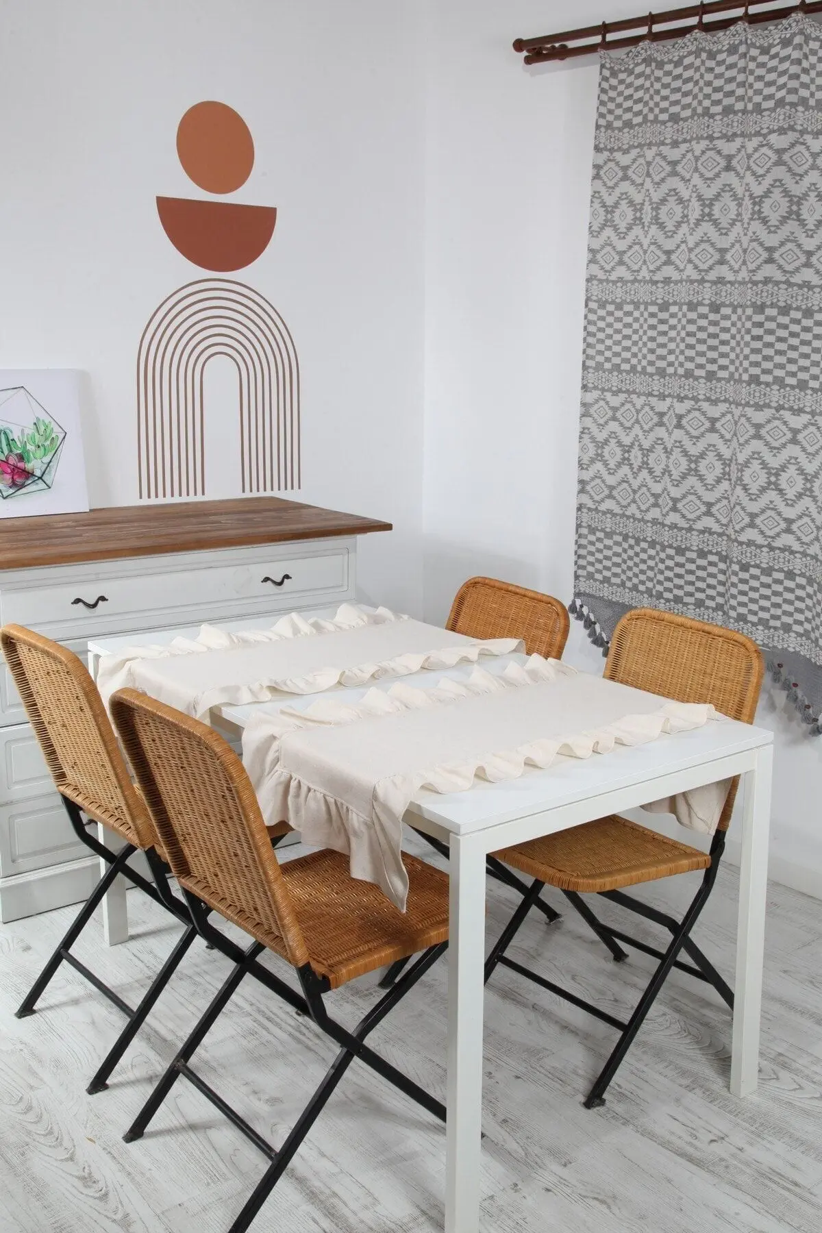 cotton maison Naturel Fırfırlı Runner Vintage 2 Li 40x80 Cm