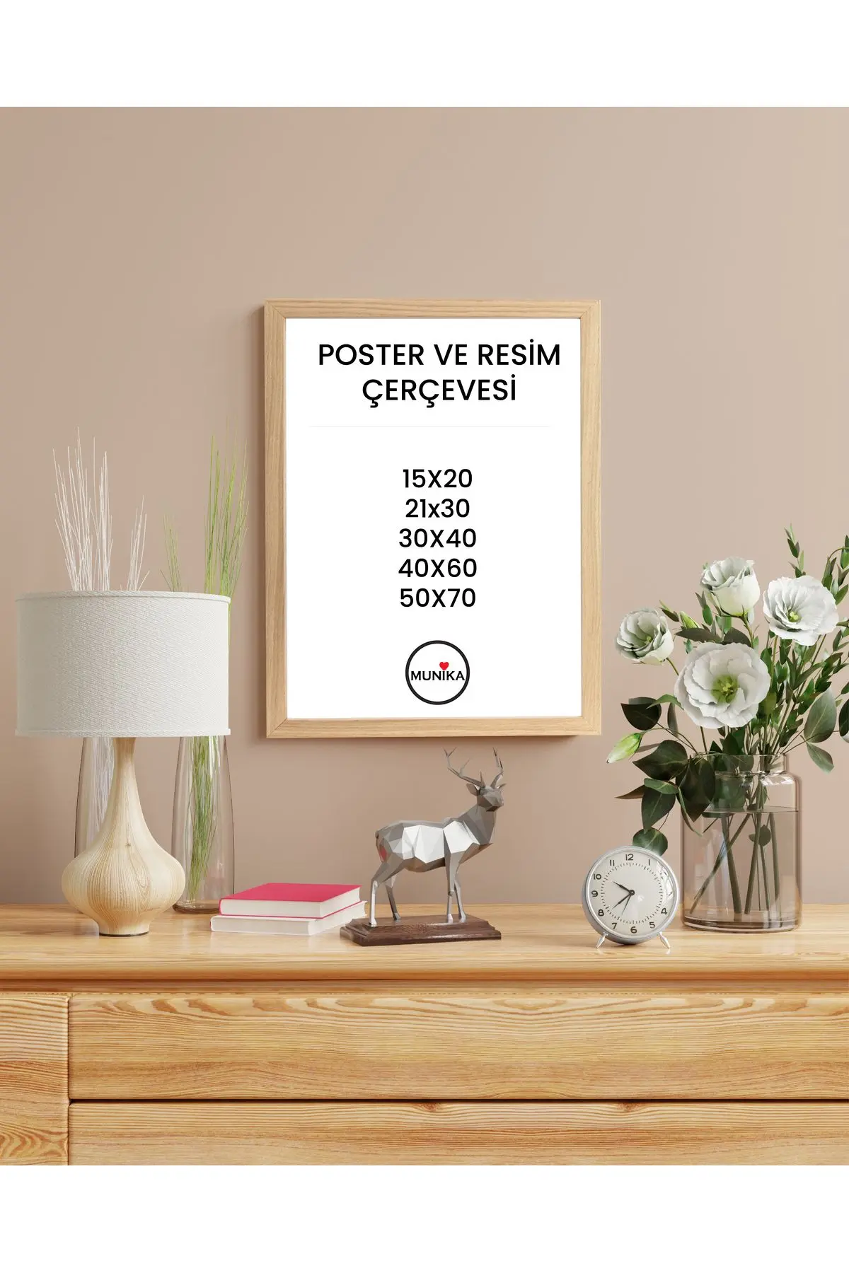 MUNİKA Doğal Ahşap Tekli Boş Çerçeve  (Ön Yüzeyi Korumalı , Postersiz)