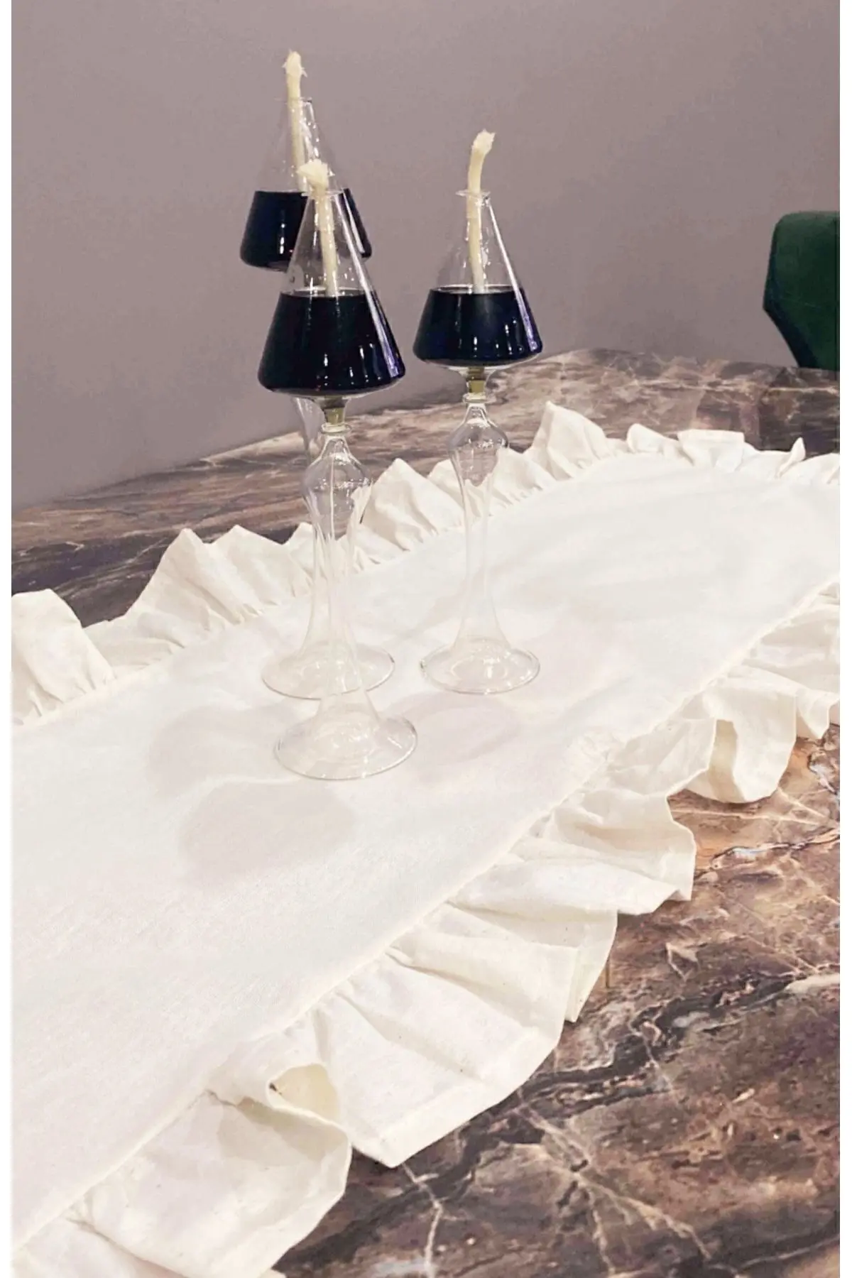 Naturel Runner Vintage / Kenarı Fırfırlı Runner 40×110