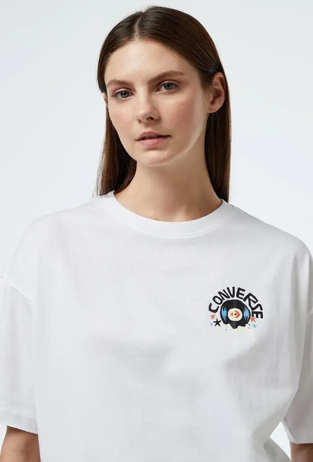Converse Music Graphic Oversized Fit Kadın Beyaz T-Shirt