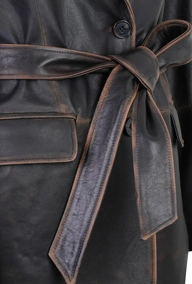 Becka Kahve Kadın Eskitme Blazer Deri Ceket