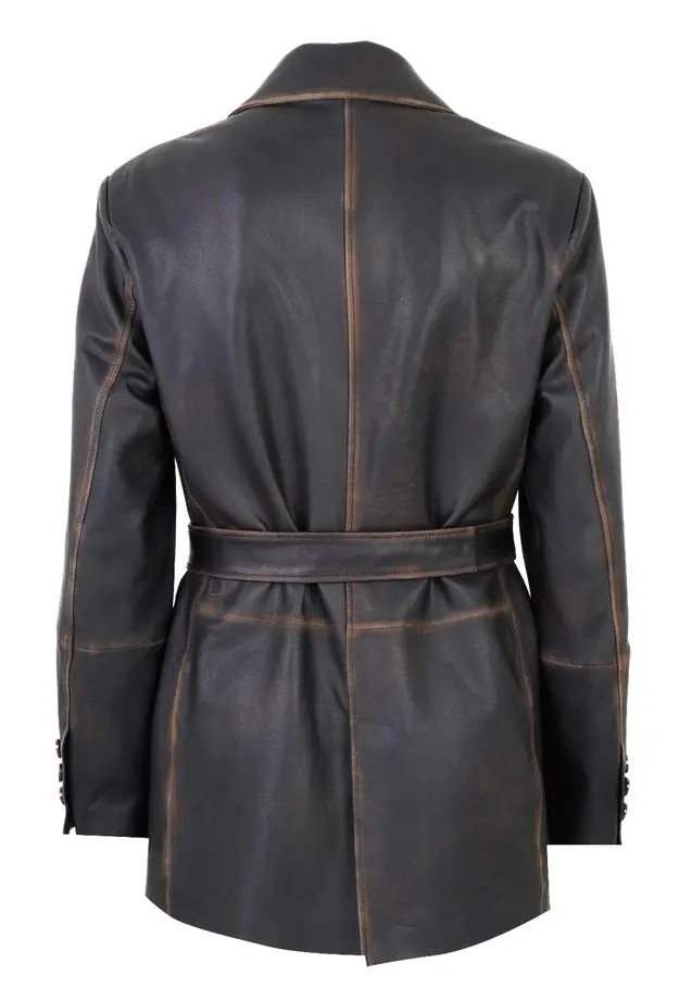 Becka Kahve Kadın Eskitme Blazer Deri Ceket