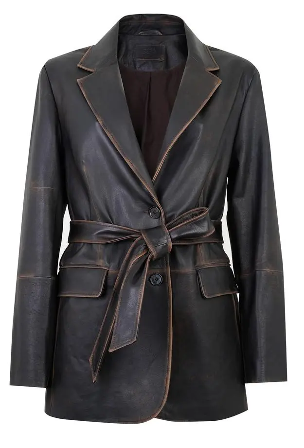 Becka Kahve Kadın Eskitme Blazer Deri Ceket