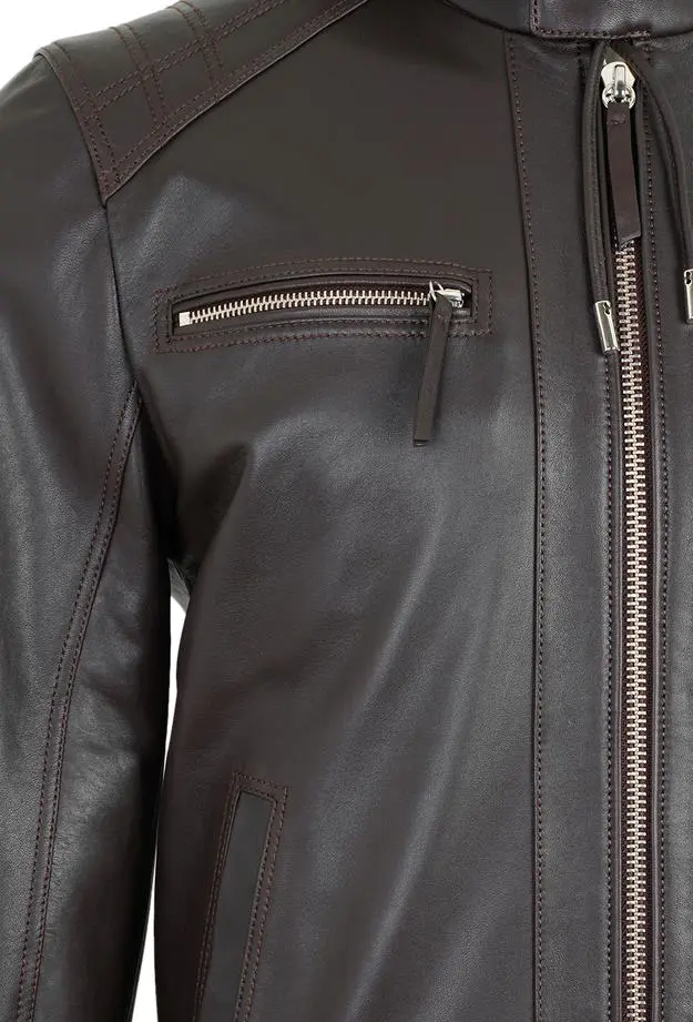 Analu Koyu Kahve Erkek Kapüşonlu Deri Mont