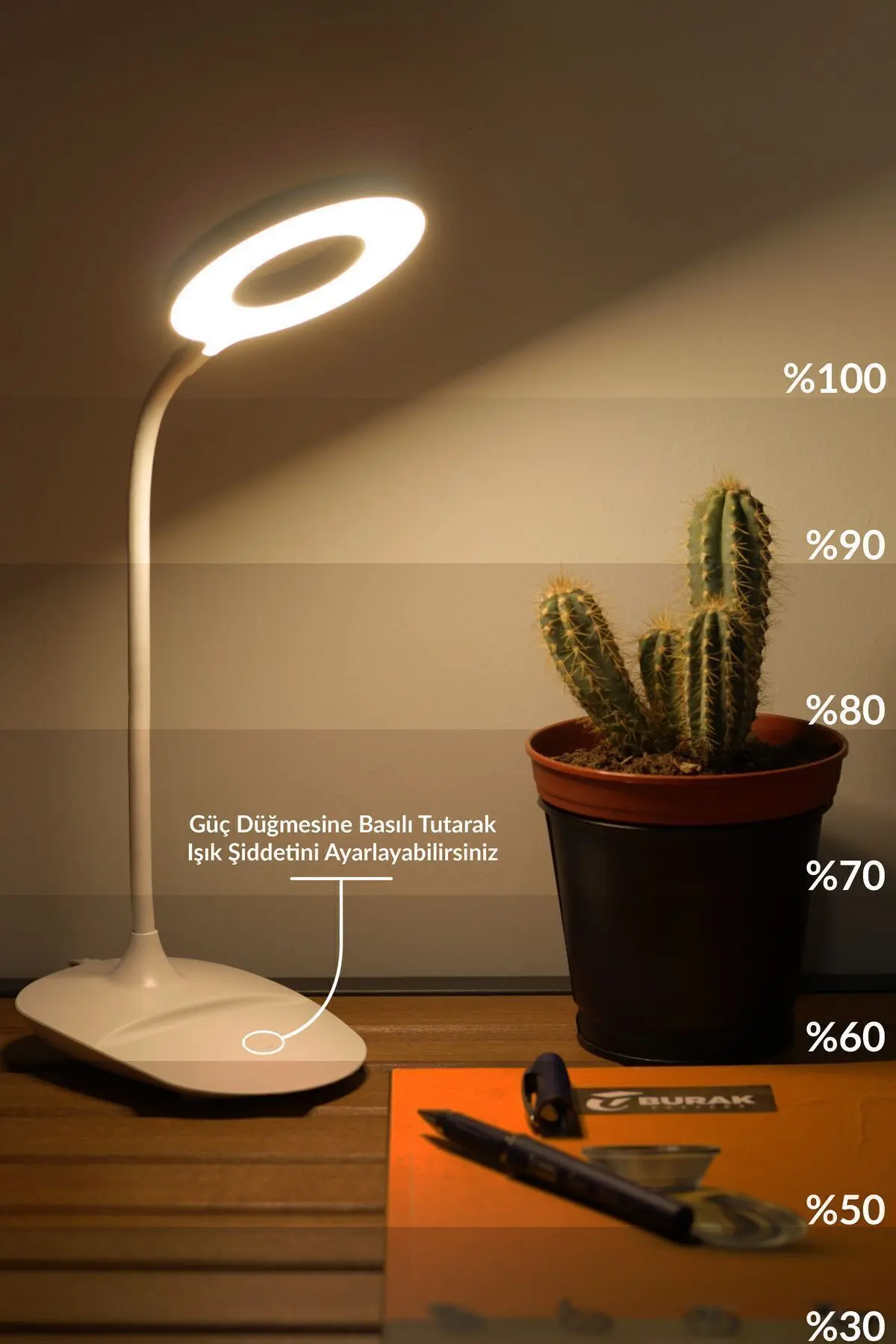 Şarjlı Masa Lambası Dokunmatik 3 Renk 24 Led Telefon Standlı Kademeli Çalışma Okuma Işığı