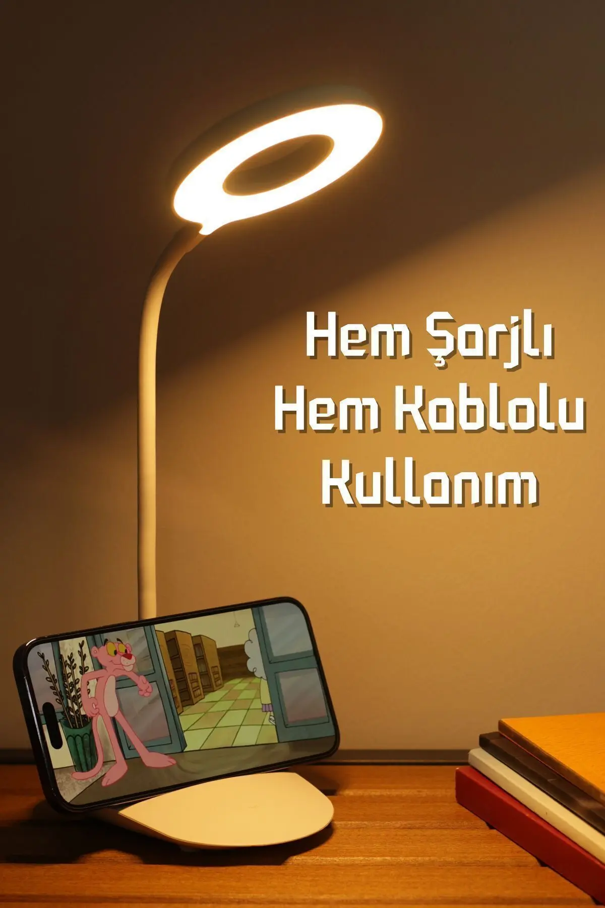 Şarjlı Masa Lambası Dokunmatik 3 Renk 24 Led Telefon Standlı Kademeli Çalışma Okuma Işığı