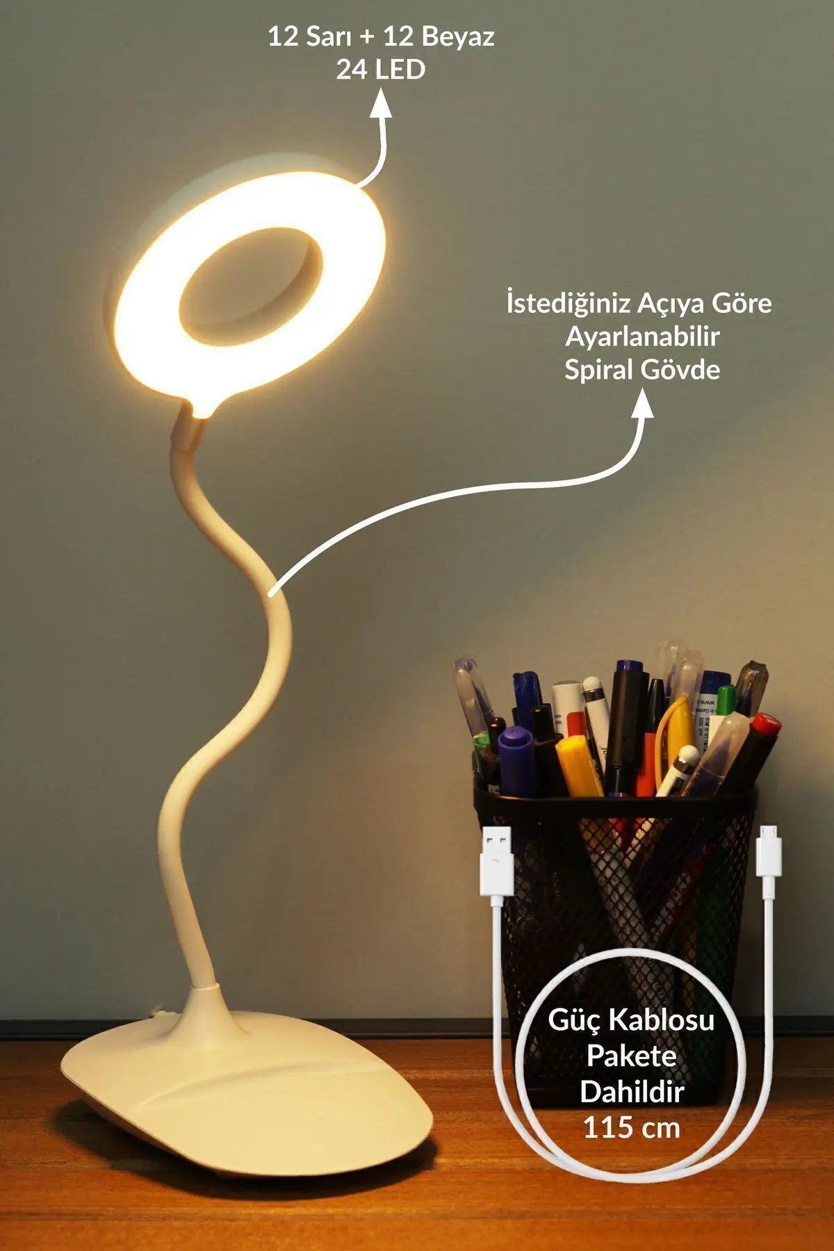 Şarjlı Masa Lambası Dokunmatik 3 Renk 24 Led Telefon Standlı Kademeli Çalışma Okuma Işığı